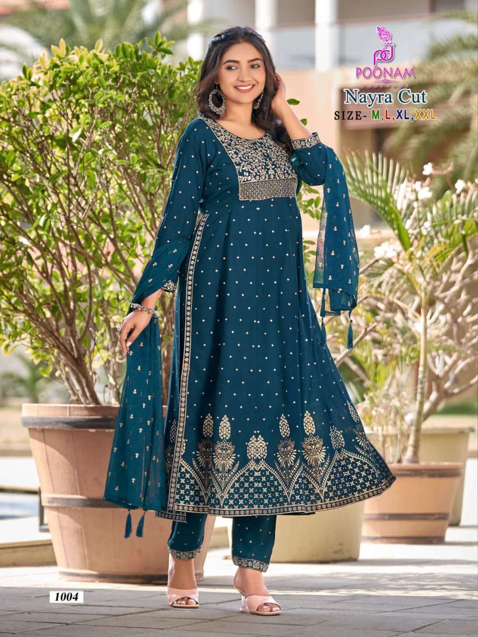 Nayra Cut By Poonam Designer 1001 To 1006 Series Festive Suits Beautiful Fancy Colorful Stylish Party Wear & Occasional Wear Pure Rayon Dresses At Wholesale Price