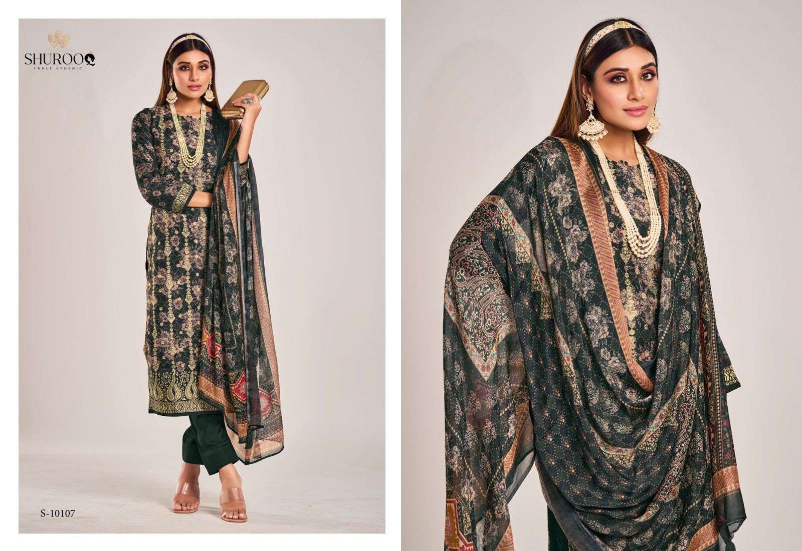BANNO BY SHUROOQ 10105 TO 10108 SERIES BEAUTIFUL SUITS COLORFUL STYLISH FANCY CASUAL WEAR & ETHNIC WEAR PURE SILK JACQUARD DRESSES AT WHOLESALE PRICE