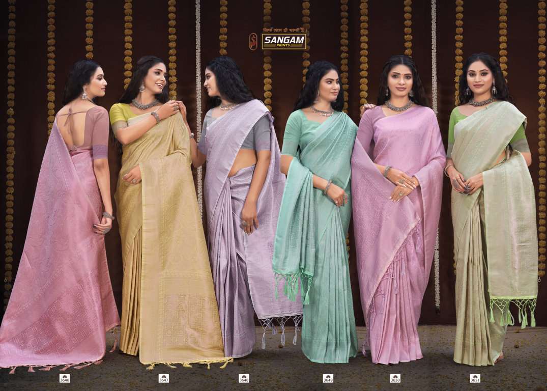 PAVITRA RISHTA BY SANGAM PRINTS 3646 TO 3651 SERIES BEAUTIFUL COLORFUL FANCY WEDDING COLLECTION OCCASIONAL WEAR & PARTY WEAR KANJIVARAM SILK LEHENGAS AT WHOLESALE PRICE