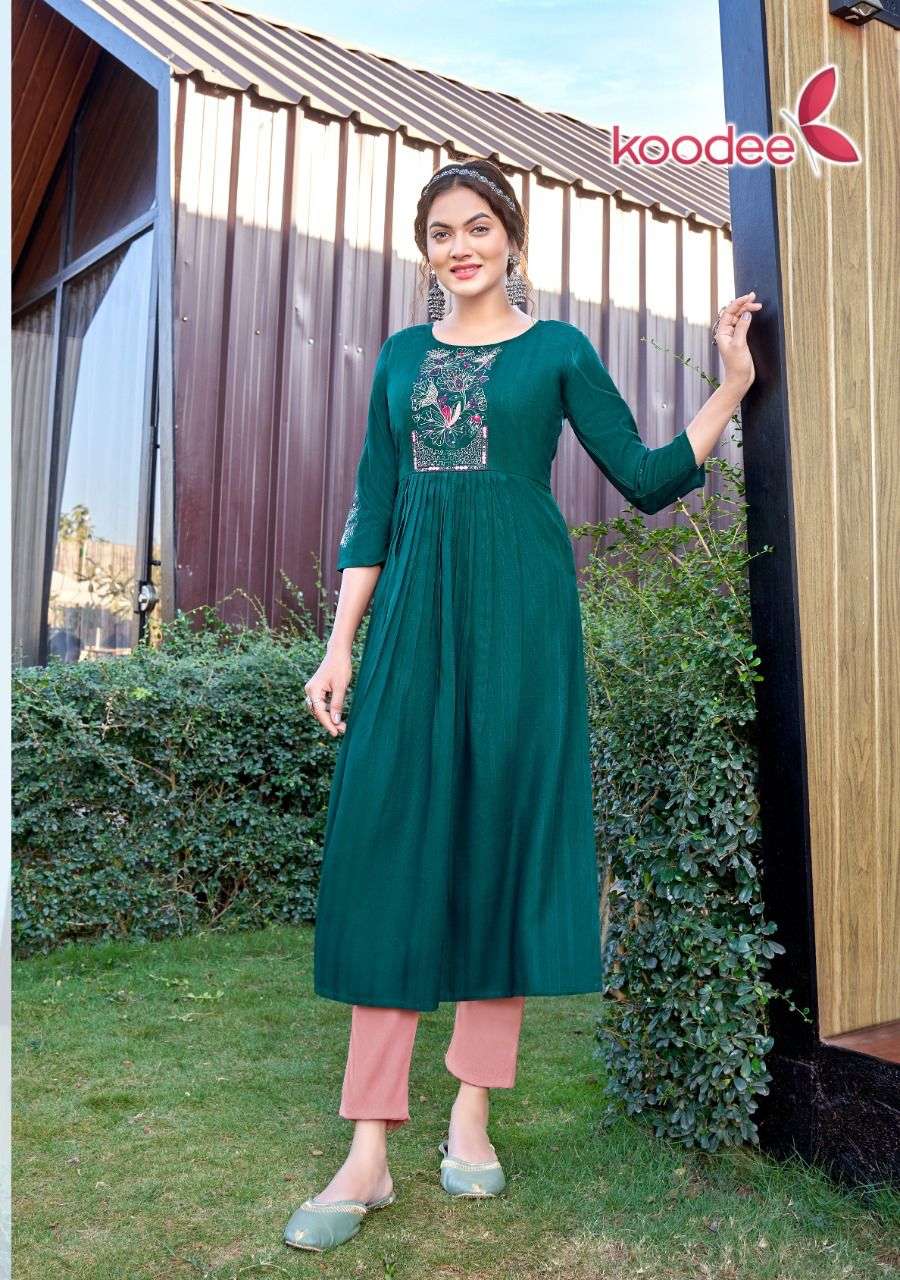 Morni Vol-1 By Koodee 1001 To 1006 Series Designer Stylish Fancy Colorful Beautiful Party Wear & Ethnic Wear Collection Rayon Embroidered Kurtis At Wholesale Price
