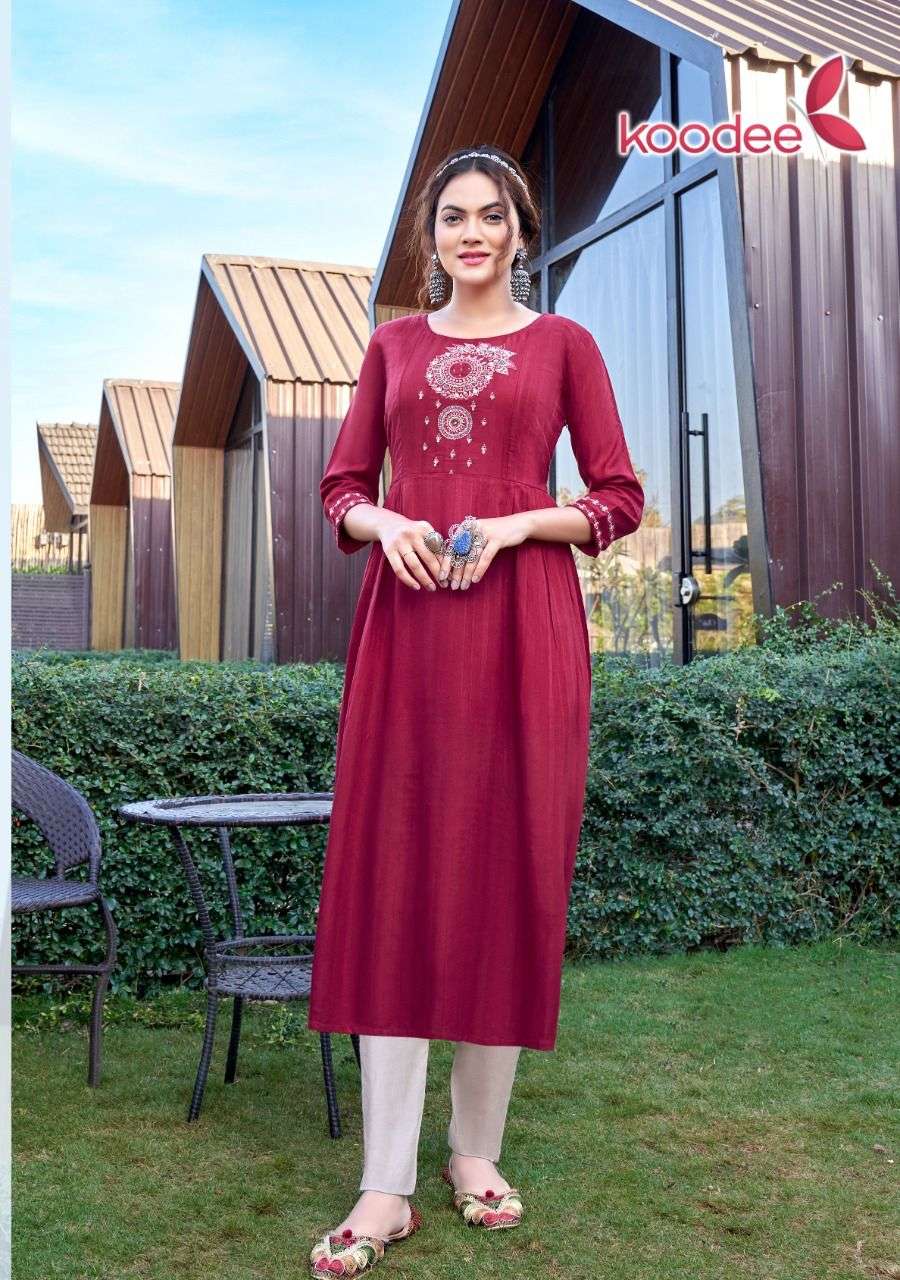 Morni Vol-1 By Koodee 1001 To 1006 Series Designer Stylish Fancy Colorful Beautiful Party Wear & Ethnic Wear Collection Rayon Embroidered Kurtis At Wholesale Price