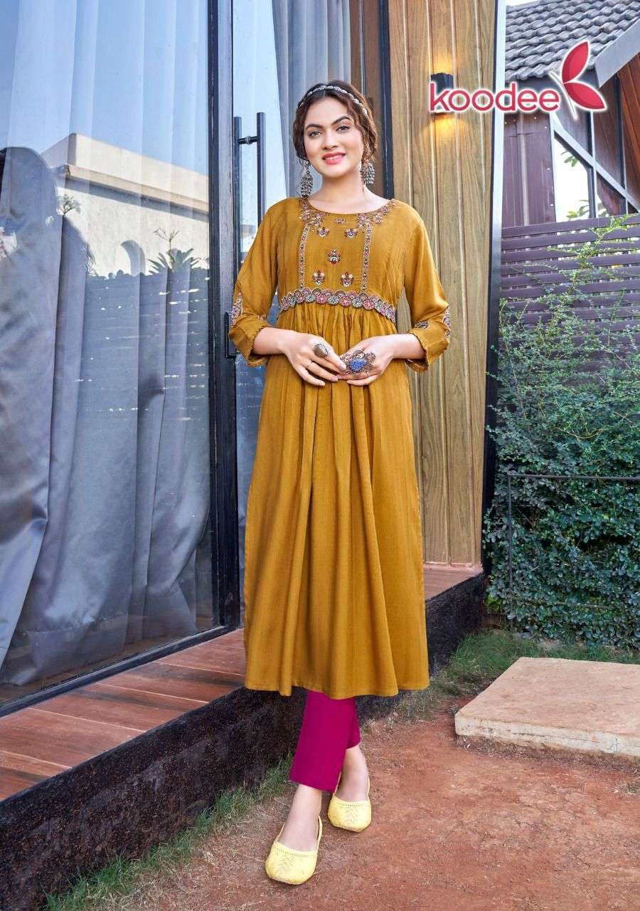 Morni Vol-1 By Koodee 1001 To 1006 Series Designer Stylish Fancy Colorful Beautiful Party Wear & Ethnic Wear Collection Rayon Embroidered Kurtis At Wholesale Price