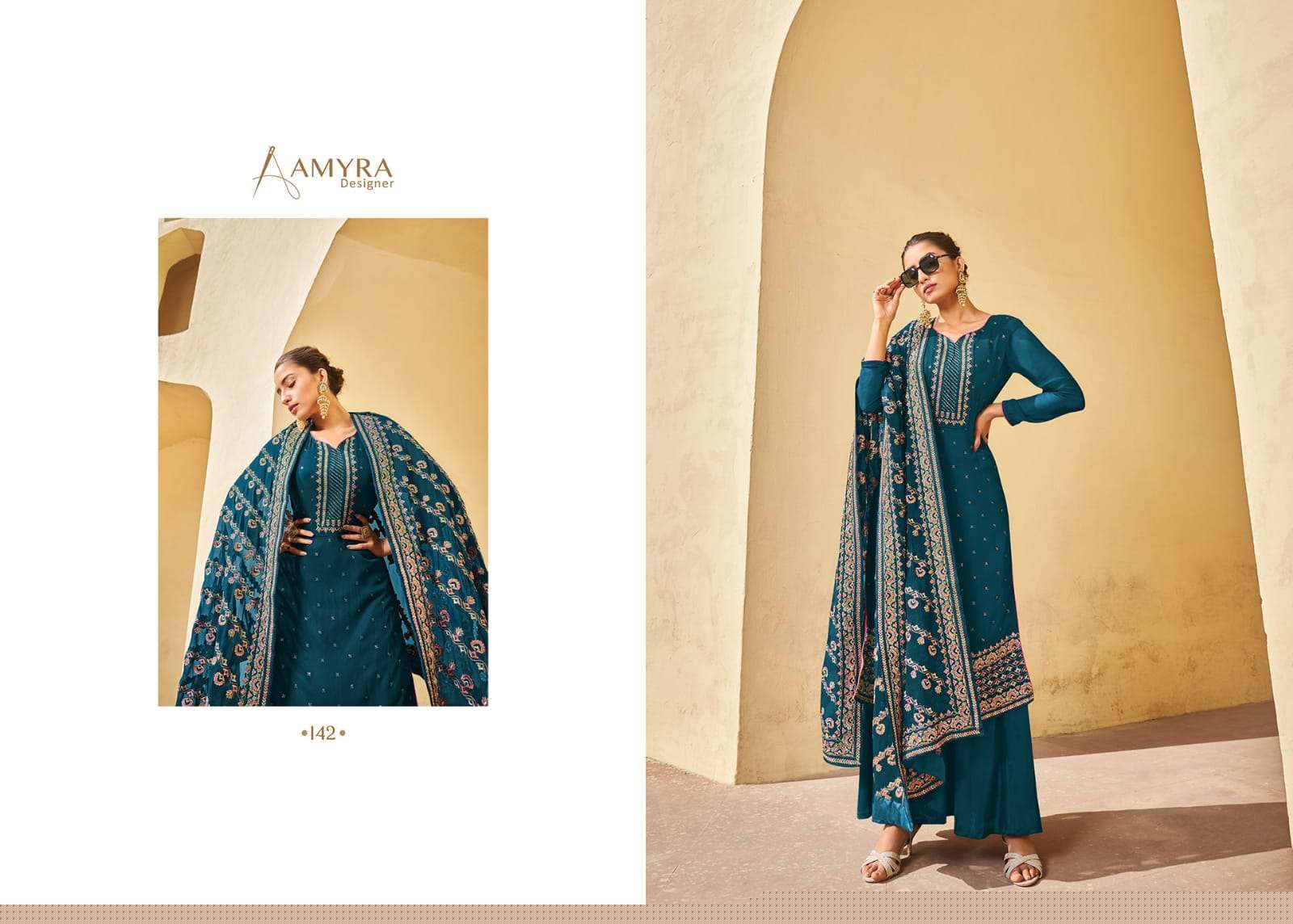 Aaina Vol-10 By Amyra Designer 142 To 145 Series Sharara Suits Beautiful Fancy Colorful Stylish Party Wear & Occasional Wear Heavy Georgette Dresses At Wholesale Price