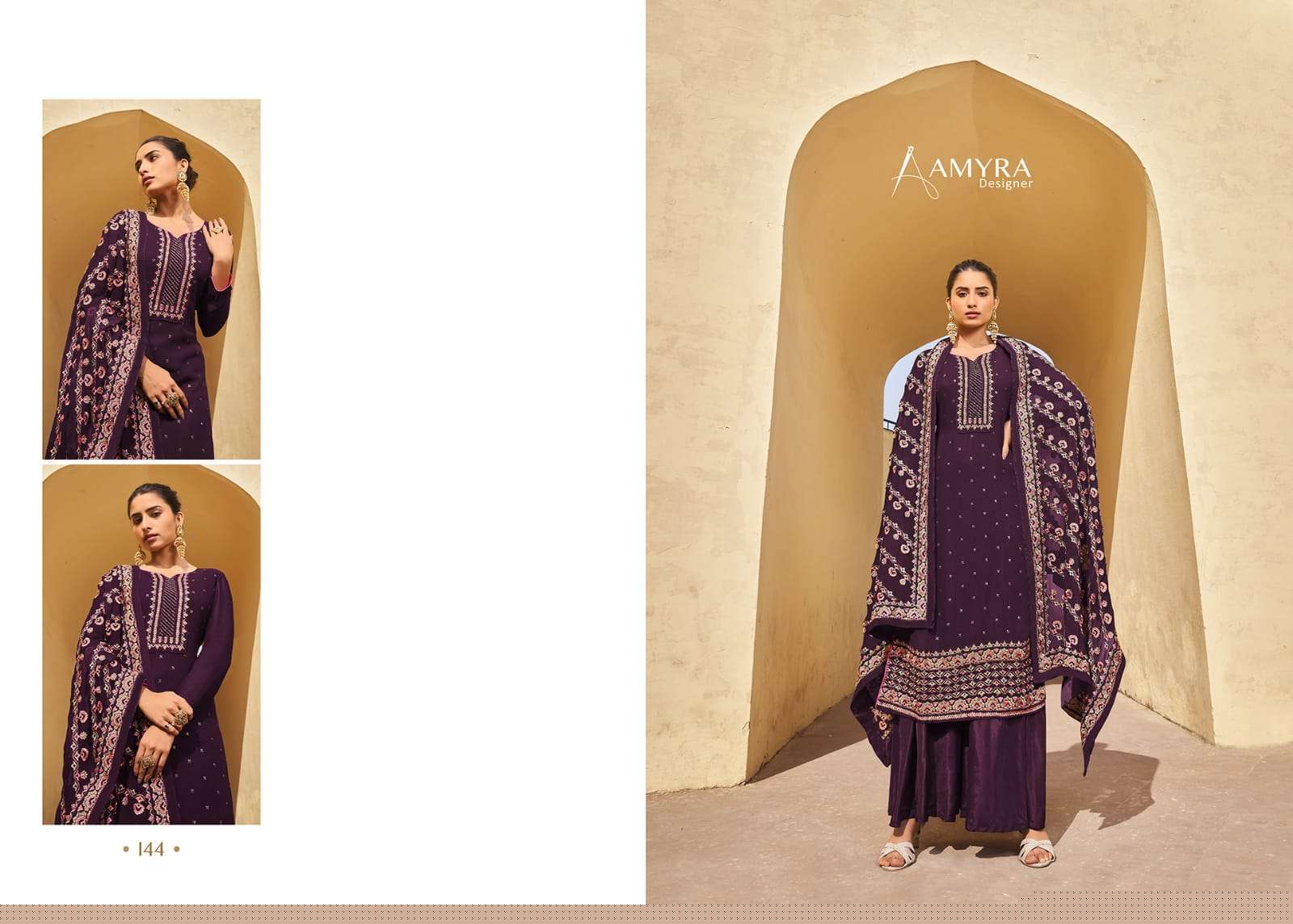 Aaina Vol-10 By Amyra Designer 142 To 145 Series Sharara Suits Beautiful Fancy Colorful Stylish Party Wear & Occasional Wear Heavy Georgette Dresses At Wholesale Price