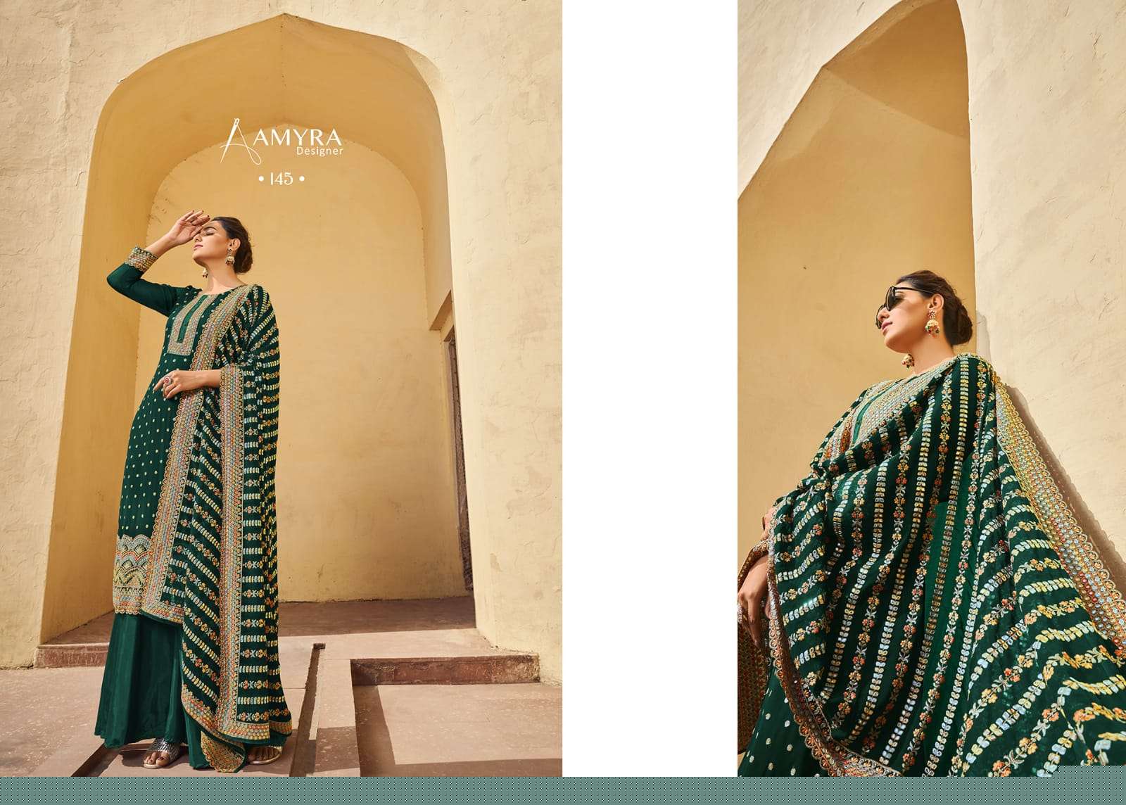 Aaina Vol-10 By Amyra Designer 142 To 145 Series Sharara Suits Beautiful Fancy Colorful Stylish Party Wear & Occasional Wear Heavy Georgette Dresses At Wholesale Price