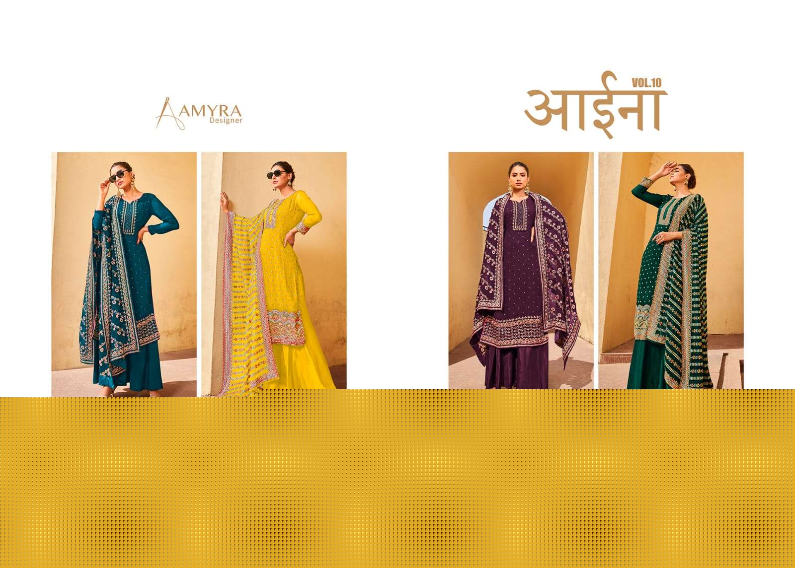 Aaina Vol-10 By Amyra Designer 142 To 145 Series Sharara Suits Beautiful Fancy Colorful Stylish Party Wear & Occasional Wear Heavy Georgette Dresses At Wholesale Price