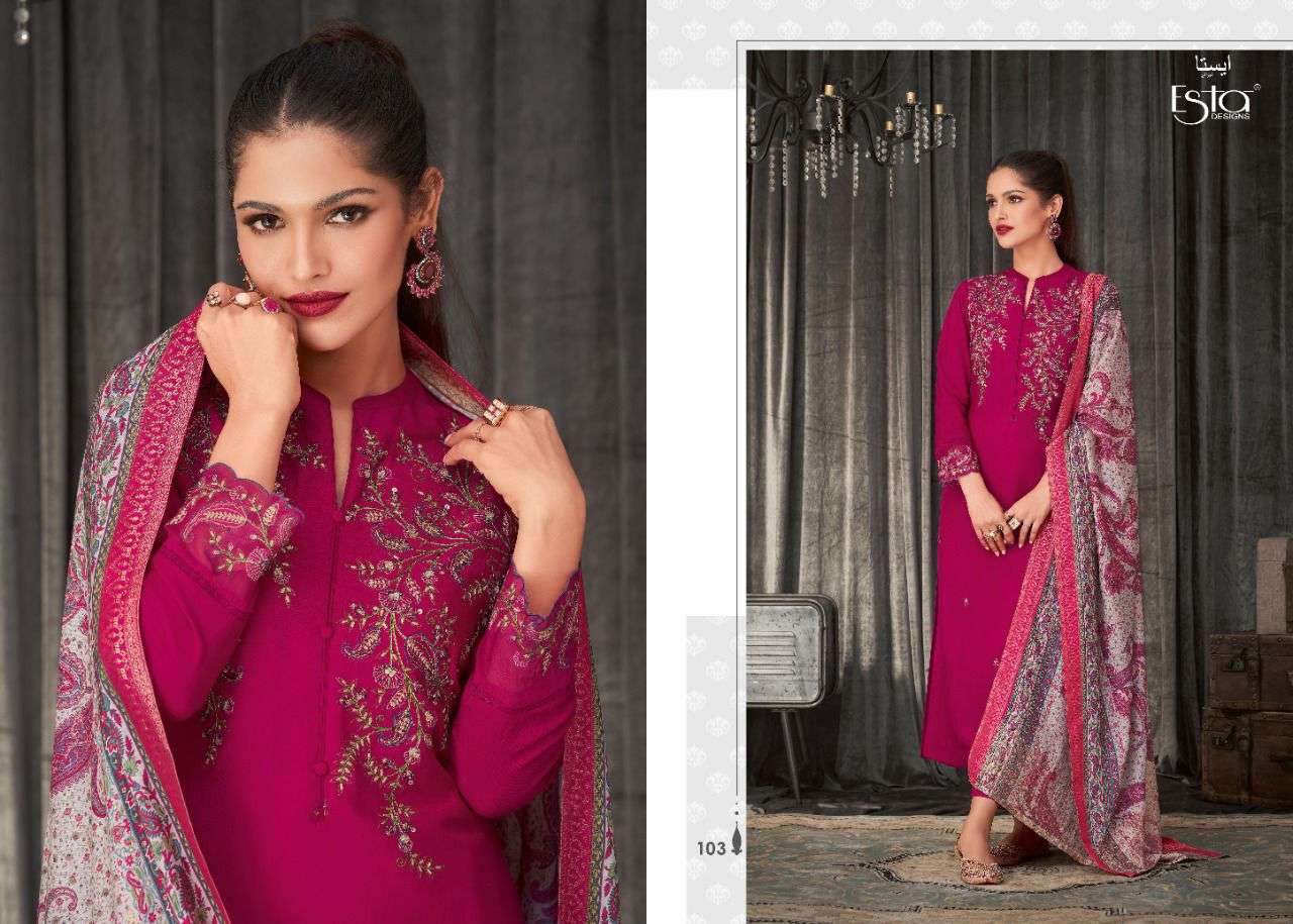 AKIRAH BY ESTA DESIGNS 1001 TO 1007 SERIES SUITS BEAUTIFUL FANCY COLORFUL STYLISH PARTY WEAR & OCCASIONAL WEAR PURE MUSLIN SILK DRESSES AT WHOLESALE PRICE