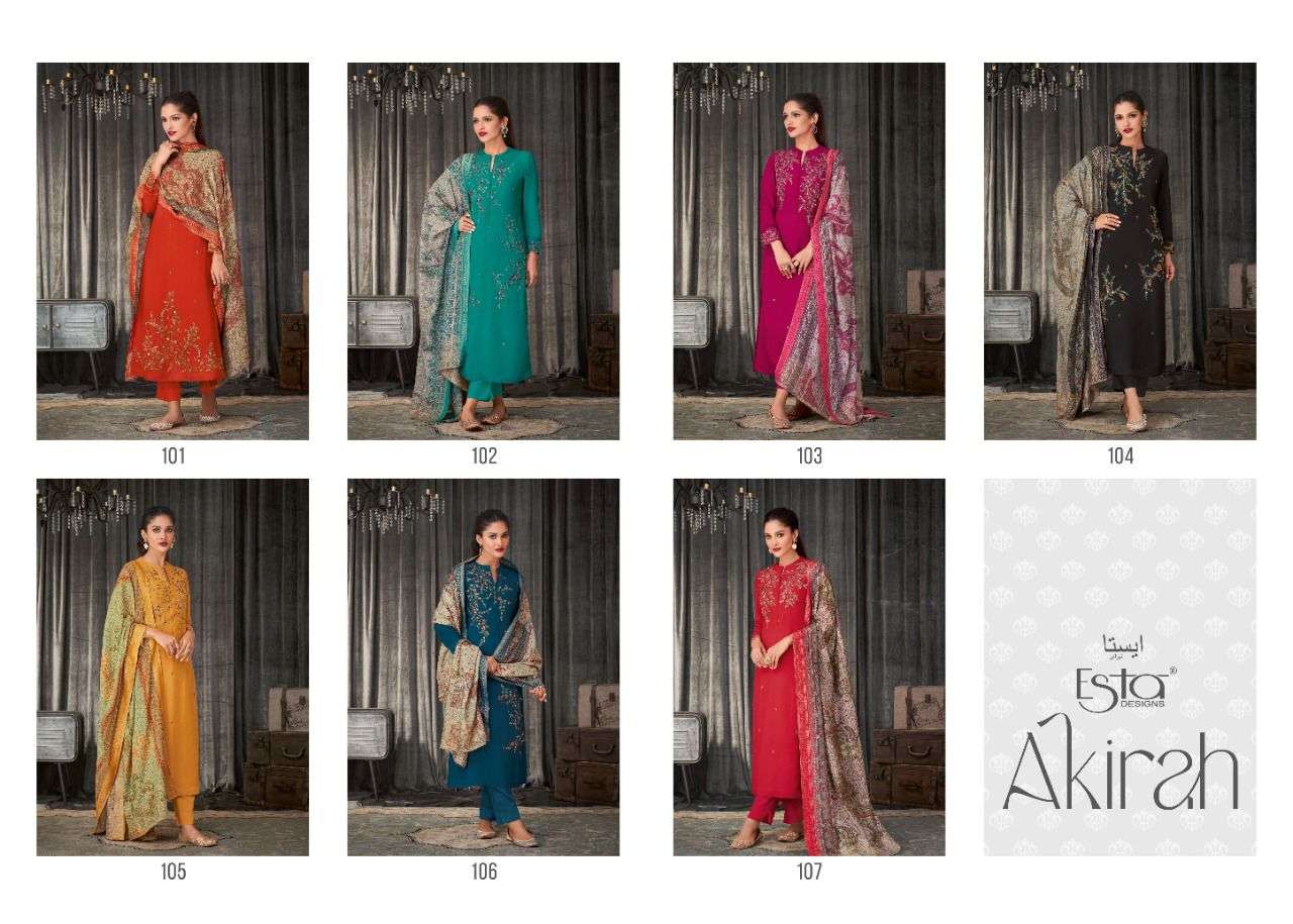 AKIRAH BY ESTA DESIGNS 1001 TO 1007 SERIES SUITS BEAUTIFUL FANCY COLORFUL STYLISH PARTY WEAR & OCCASIONAL WEAR PURE MUSLIN SILK DRESSES AT WHOLESALE PRICE