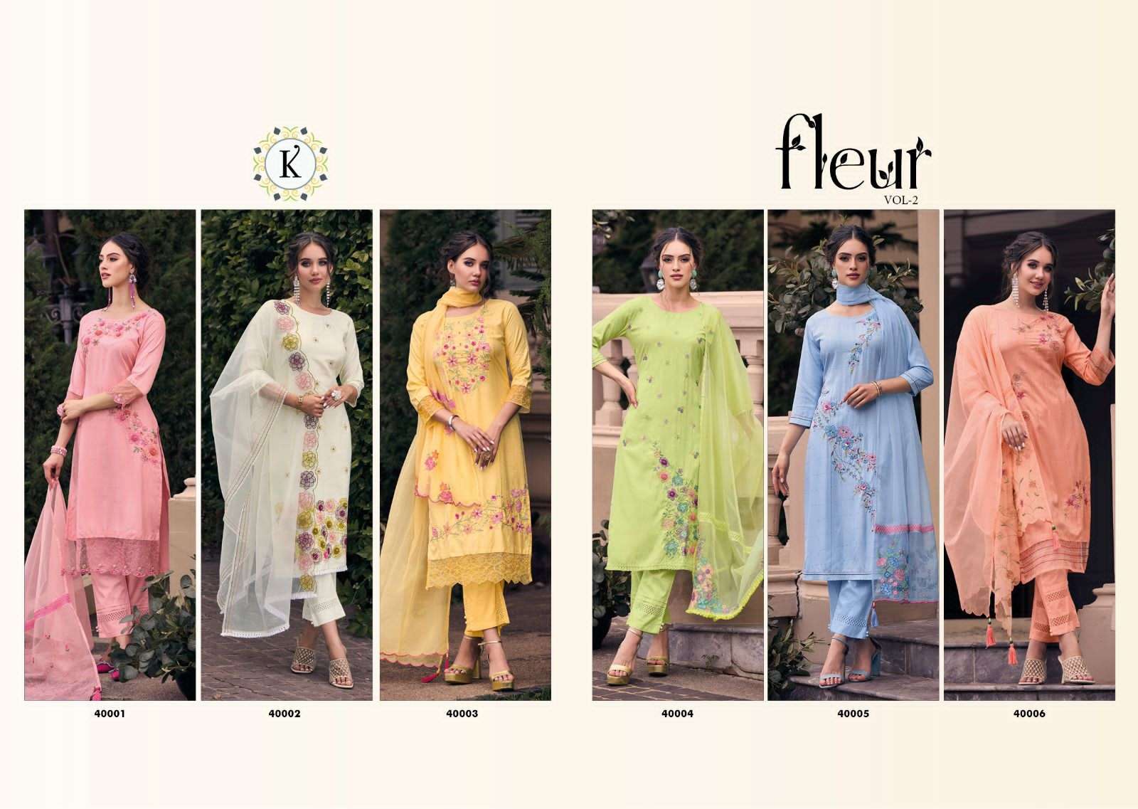 FLEUR VOL-2 BY KAILEE 40001 TO 40006 SERIES BEAUTIFUL STYLISH PAKISATNI SUITS FANCY COLORFUL CASUAL WEAR & ETHNIC WEAR & READY TO WEAR FANCY DRESSES AT WHOLESALE PRICE