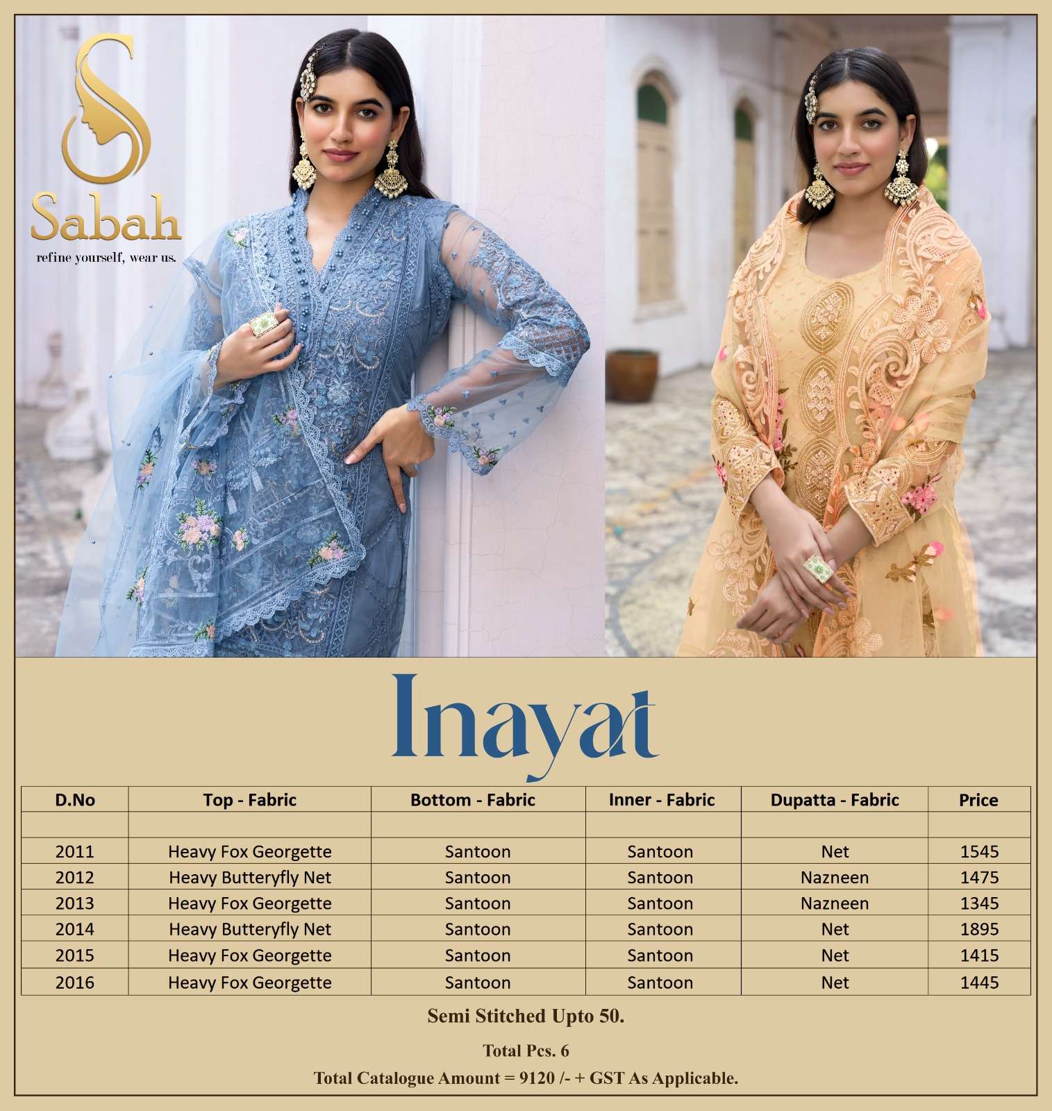 Inayat By Sabah 2011 To 2016 Series Designer Pakistani Suits Beautiful Fancy Colorful Stylish Party Wear & Occasional Wear Heavy Faux Georgette/Net Dresses At Wholesale Price