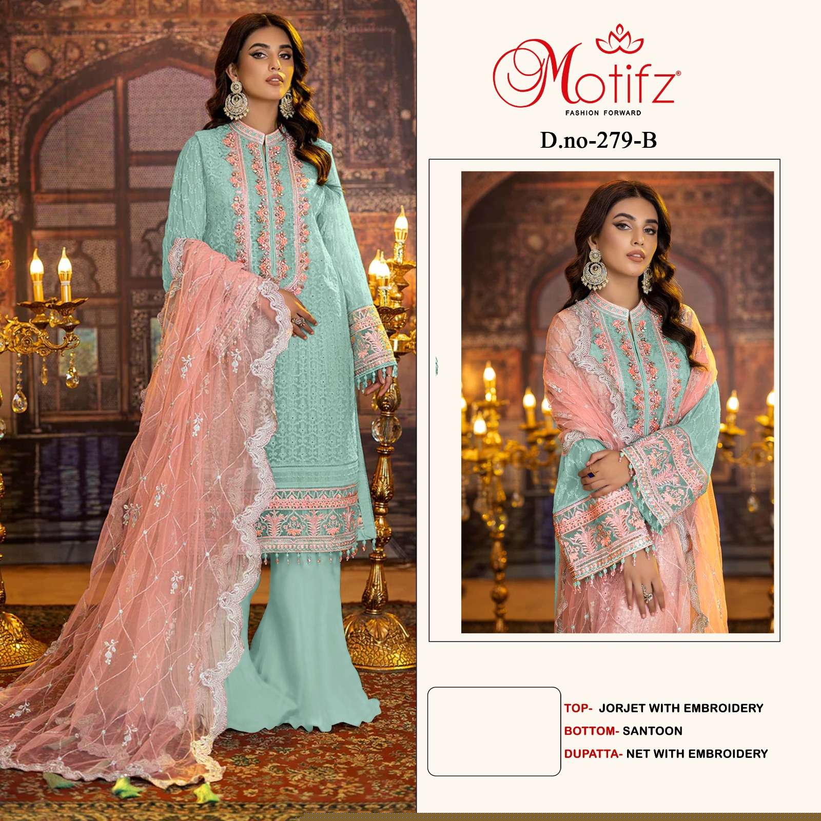 MOTIFZ HIT DESIGN 279 COLOURS BY MOTIFZ 279-A TO 279-D SERIES DESIGNER PAKISTANI SUITS BEAUTIFUL FANCY COLORFUL STYLISH PARTY WEAR & OCCASIONAL WEAR GEORGETTE WITH EMBROIDERY DRESSES AT WHOLESALE PRICE