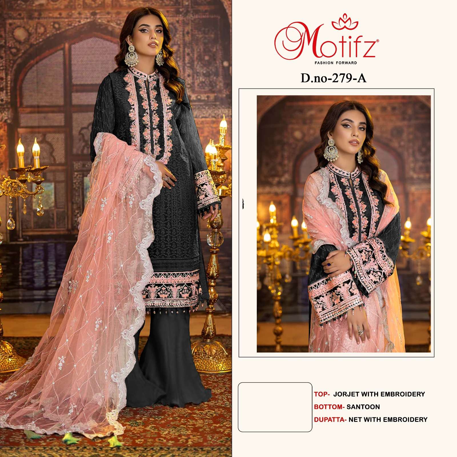 MOTIFZ HIT DESIGN 279 COLOURS BY MOTIFZ 279-A TO 279-D SERIES DESIGNER PAKISTANI SUITS BEAUTIFUL FANCY COLORFUL STYLISH PARTY WEAR & OCCASIONAL WEAR GEORGETTE WITH EMBROIDERY DRESSES AT WHOLESALE PRICE