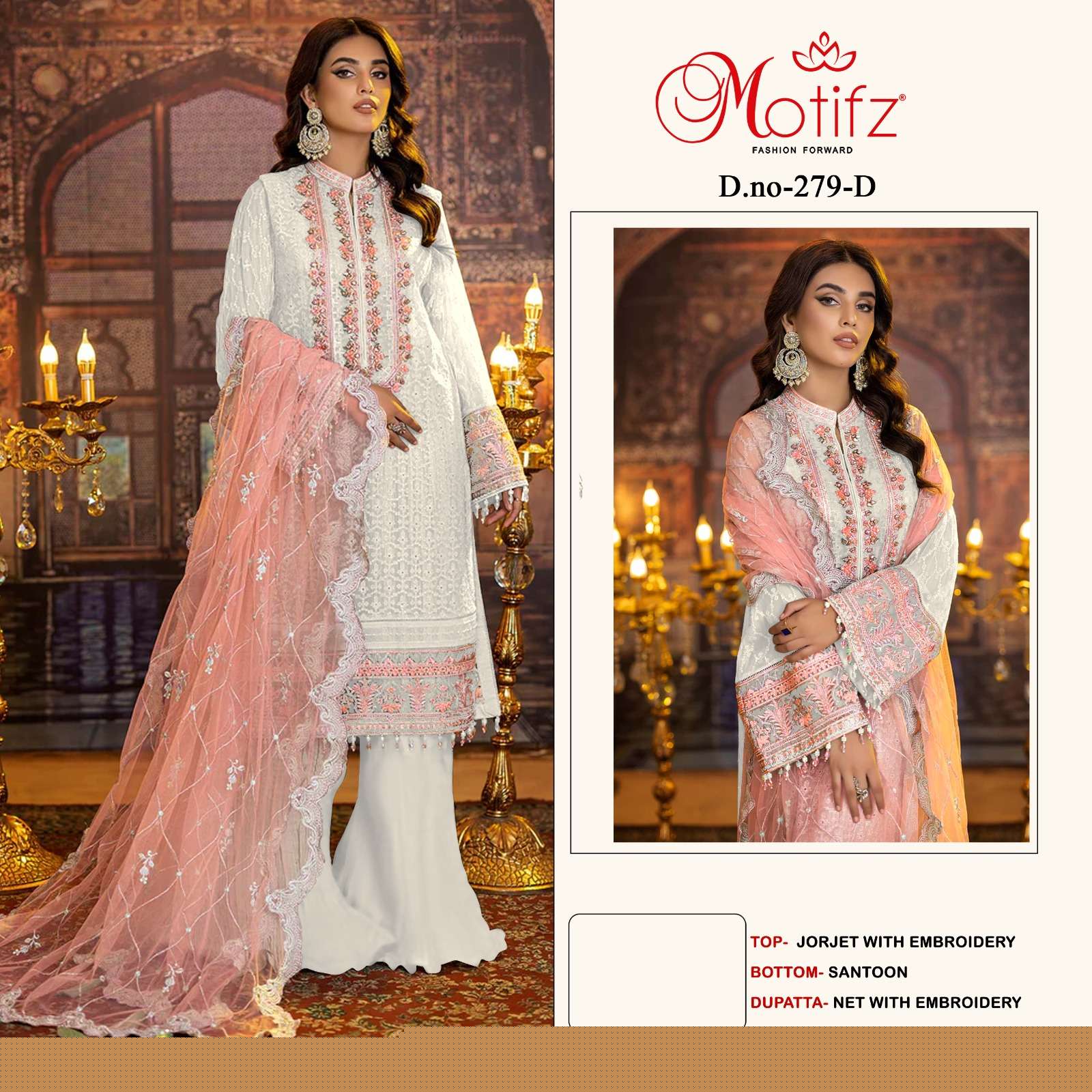 MOTIFZ HIT DESIGN 279 COLOURS BY MOTIFZ 279-A TO 279-D SERIES DESIGNER PAKISTANI SUITS BEAUTIFUL FANCY COLORFUL STYLISH PARTY WEAR & OCCASIONAL WEAR GEORGETTE WITH EMBROIDERY DRESSES AT WHOLESALE PRICE