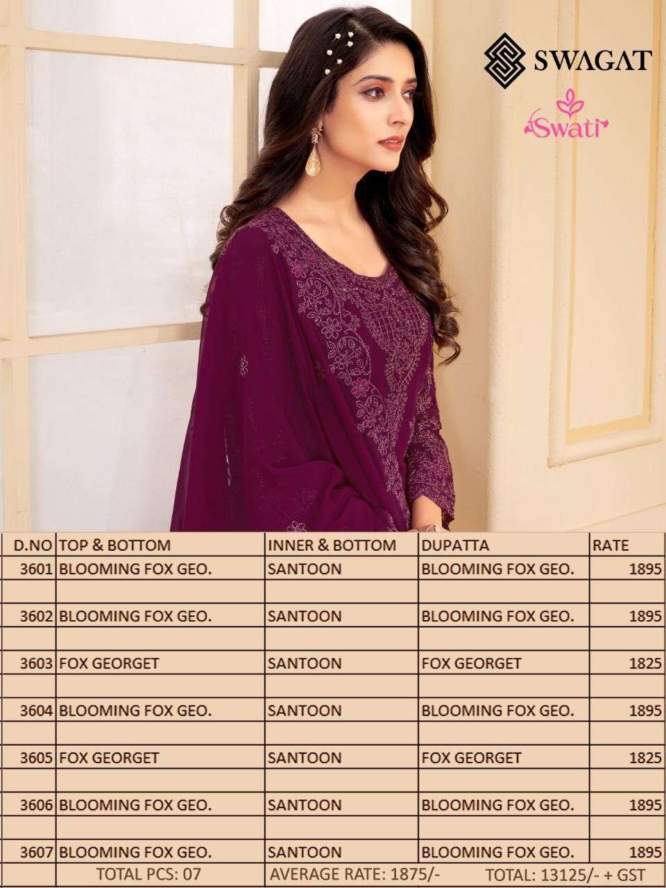 Swati 3601 Series By Swagat 3601 To 3607 Series Beautiful Stylish Suits Fancy Colorful Casual Wear & Ethnic Wear & Ready To Wear Faux Georgette Dresses At Wholesale Price
