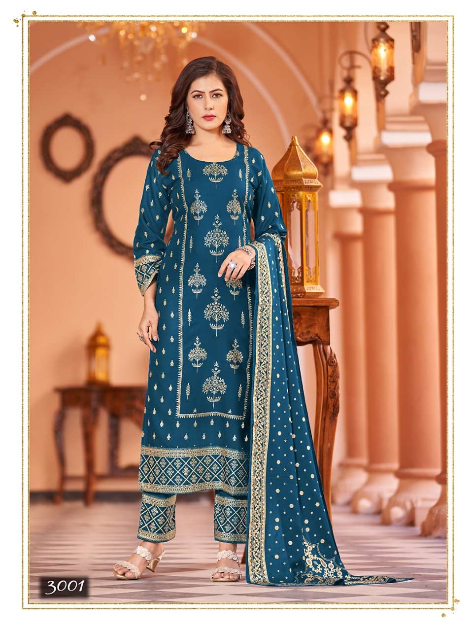 NYKAA VOL-3 BY BANWERY FASHION 3001 TO 3006 SERIES BEAUTIFUL STYLISH SUITS FANCY COLORFUL CASUAL WEAR & ETHNIC WEAR & READY TO WEAR RAYON FOIL DRESSES AT WHOLESALE PRICE