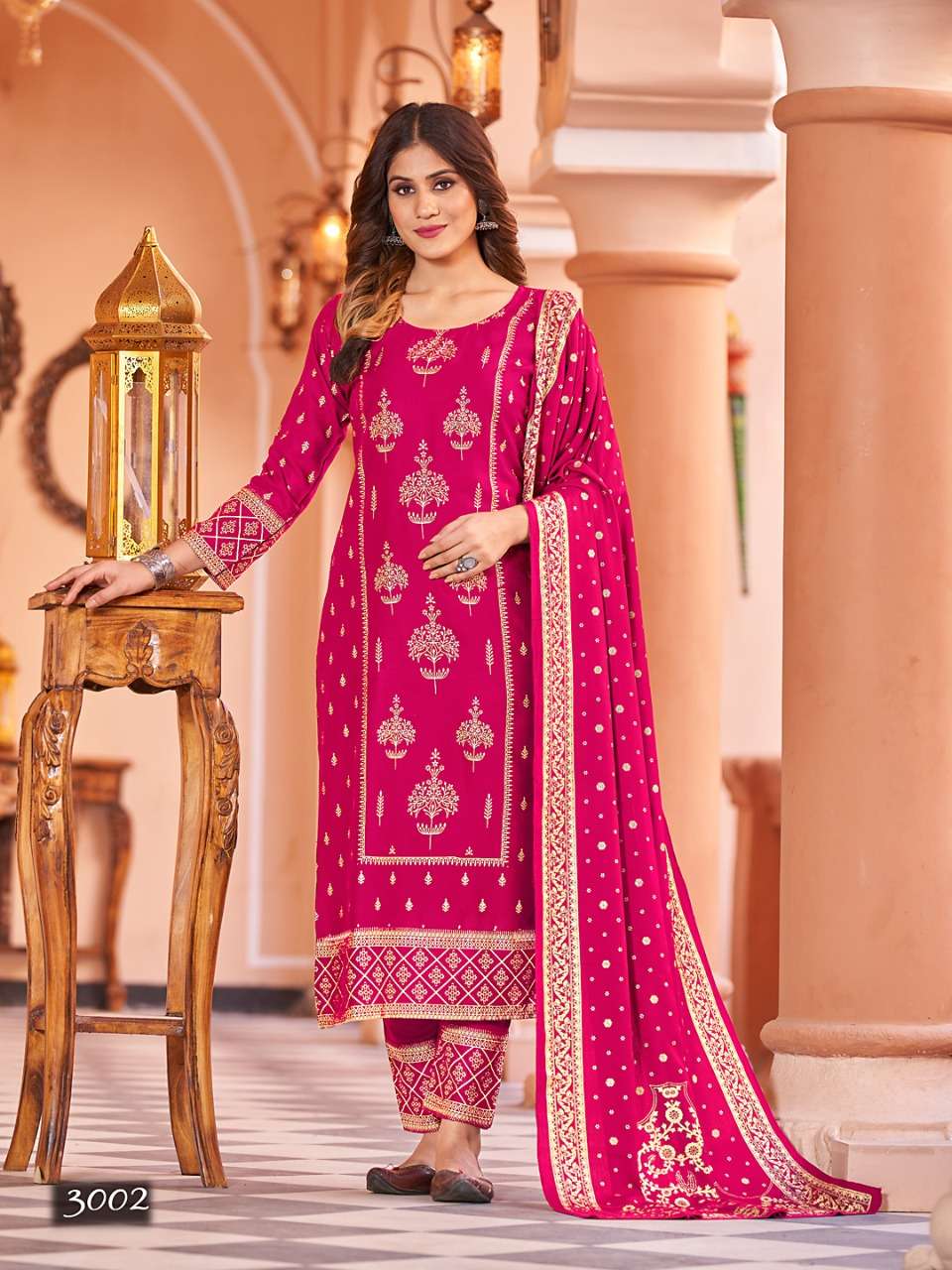 NYKAA VOL-3 BY BANWERY FASHION 3001 TO 3006 SERIES BEAUTIFUL STYLISH SUITS FANCY COLORFUL CASUAL WEAR & ETHNIC WEAR & READY TO WEAR RAYON FOIL DRESSES AT WHOLESALE PRICE