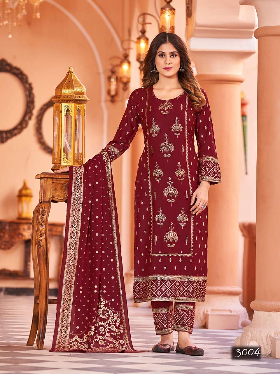 NYKAA VOL-3 BY BANWERY FASHION 3001 TO 3006 SERIES BEAUTIFUL STYLISH SUITS FANCY COLORFUL CASUAL WEAR & ETHNIC WEAR & READY TO WEAR RAYON FOIL DRESSES AT WHOLESALE PRICE