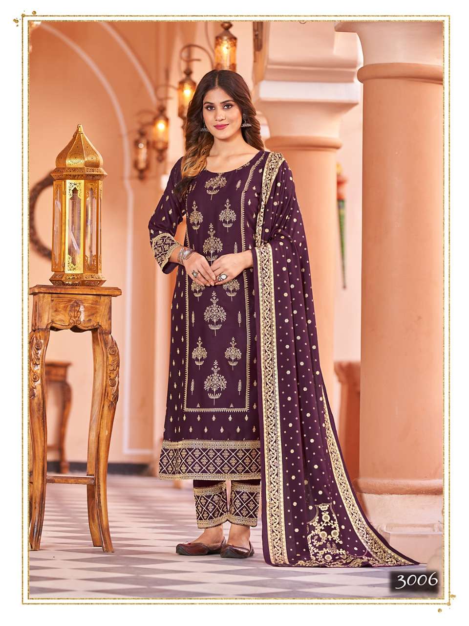 NYKAA VOL-3 BY BANWERY FASHION 3001 TO 3006 SERIES BEAUTIFUL STYLISH SUITS FANCY COLORFUL CASUAL WEAR & ETHNIC WEAR & READY TO WEAR RAYON FOIL DRESSES AT WHOLESALE PRICE