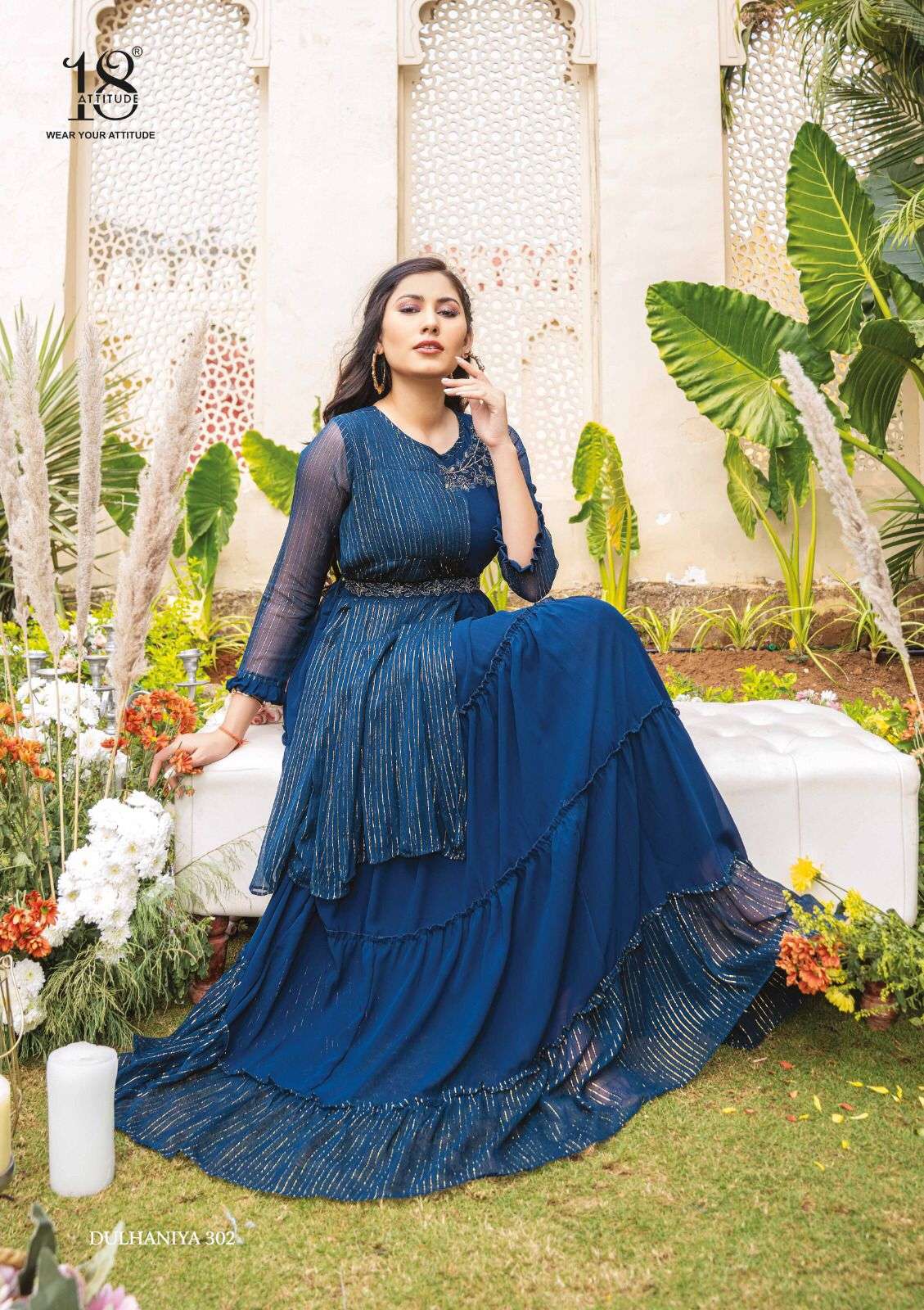 Dulhaniya Vol-3 By 18 Attitude 301 To 305 Series Beautiful Stylish Fancy Colorful Casual Wear & Ethnic Wear Bemberg Georgette Gowns At Wholesale Price