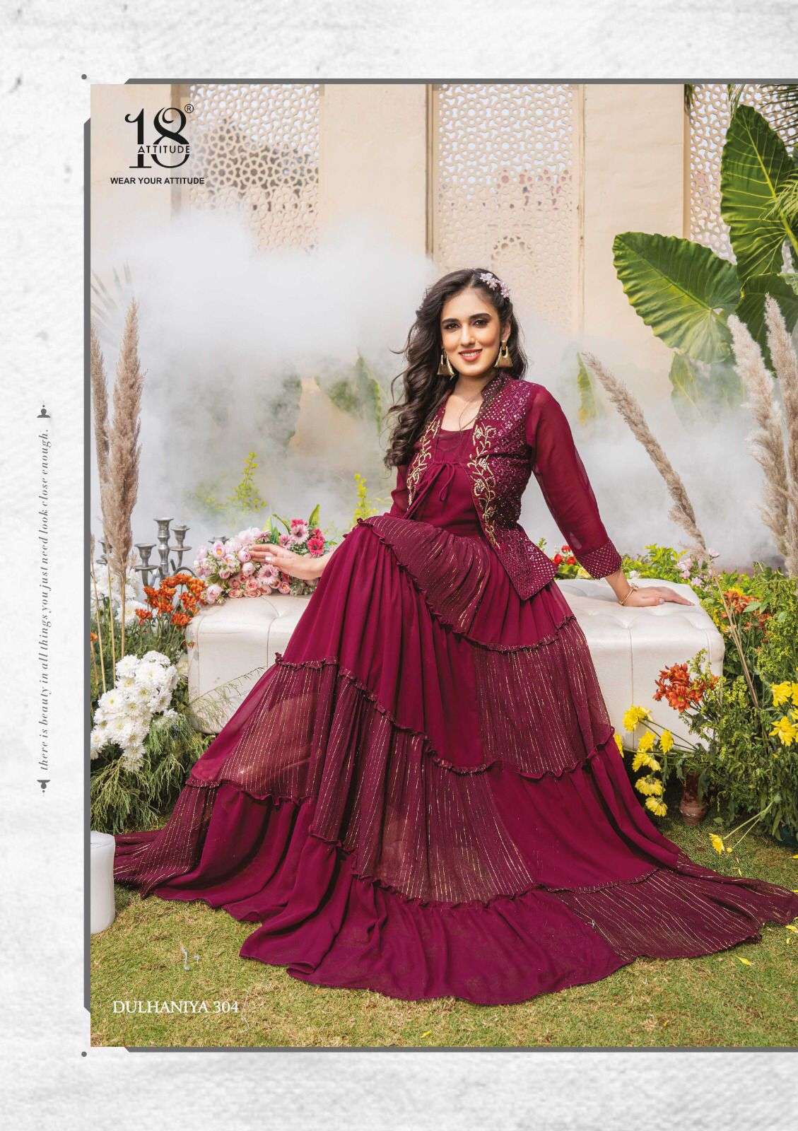 Dulhaniya Vol-3 By 18 Attitude 301 To 305 Series Beautiful Stylish Fancy Colorful Casual Wear & Ethnic Wear Bemberg Georgette Gowns At Wholesale Price