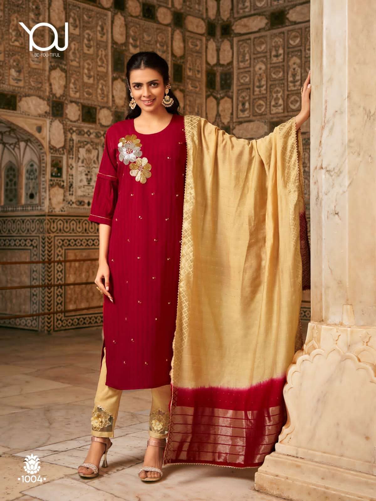 MAUSAMI VOL-2 BY YOU 1001 TO 1006 SERIES BEAUTIFUL STYLISH SUITS FANCY COLORFUL CASUAL WEAR & ETHNIC WEAR & READY TO WEAR RAYON VISCOSE DRESSES AT WHOLESALE PRICE