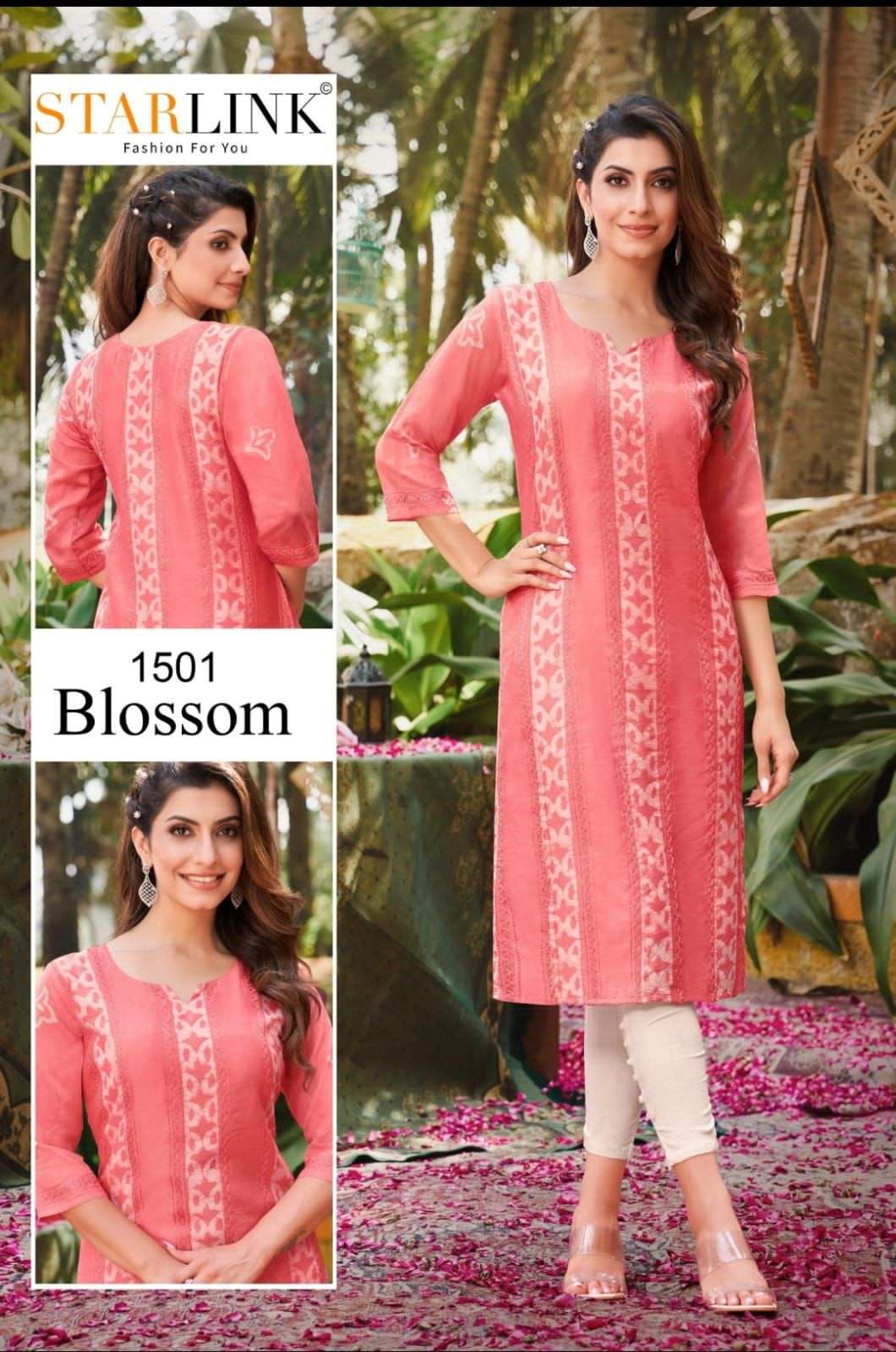 BLOSSOM BY STARLINK 1501 TO 1512 SERIES DESIGNER STYLISH FANCY COLORFUL BEAUTIFUL PARTY WEAR & ETHNIC WEAR COLLECTION CHANDERI EMBROIDERED KURTIS AT WHOLESALE PRICE