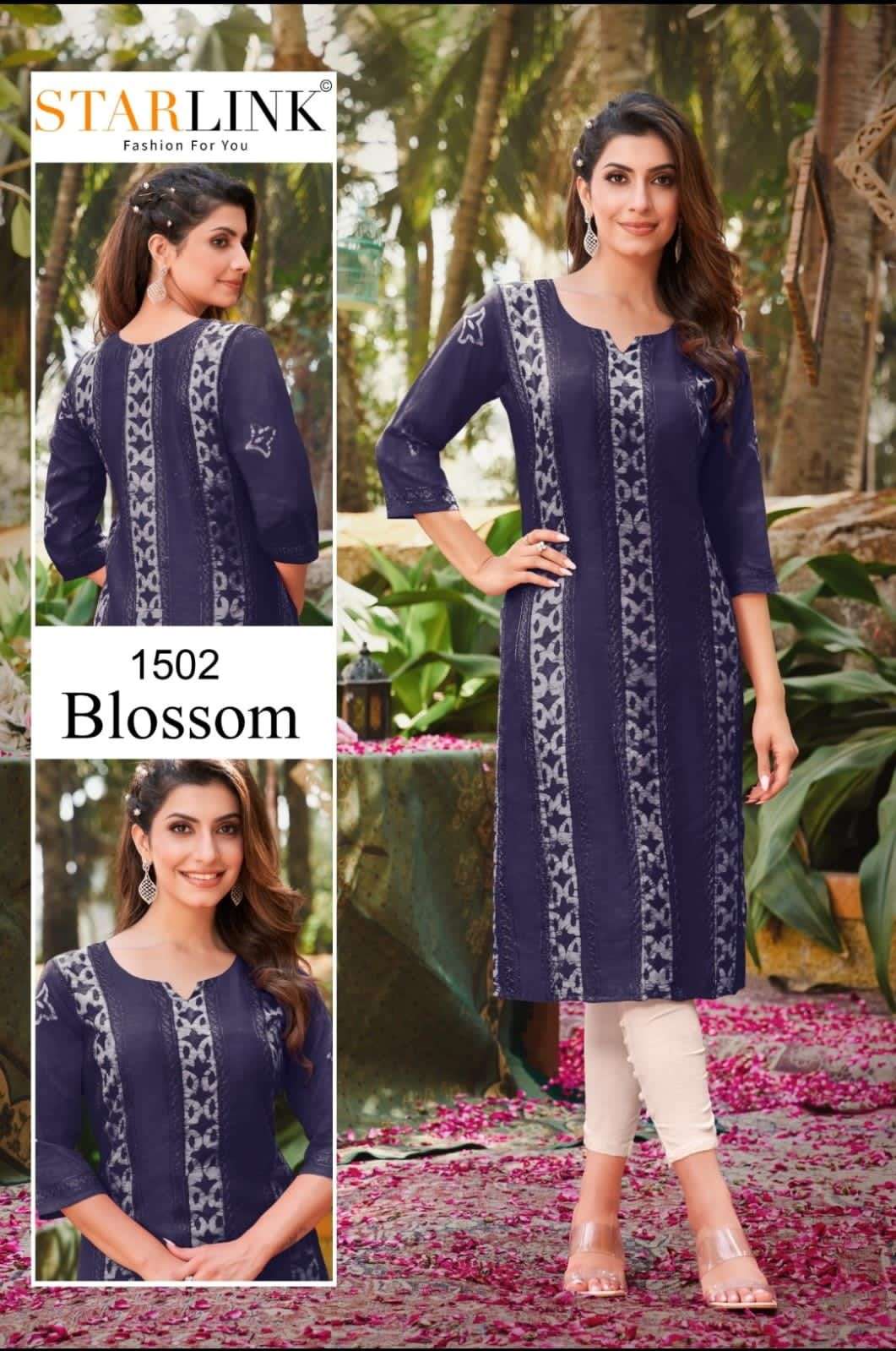 BLOSSOM BY STARLINK 1501 TO 1512 SERIES DESIGNER STYLISH FANCY COLORFUL BEAUTIFUL PARTY WEAR & ETHNIC WEAR COLLECTION CHANDERI EMBROIDERED KURTIS AT WHOLESALE PRICE