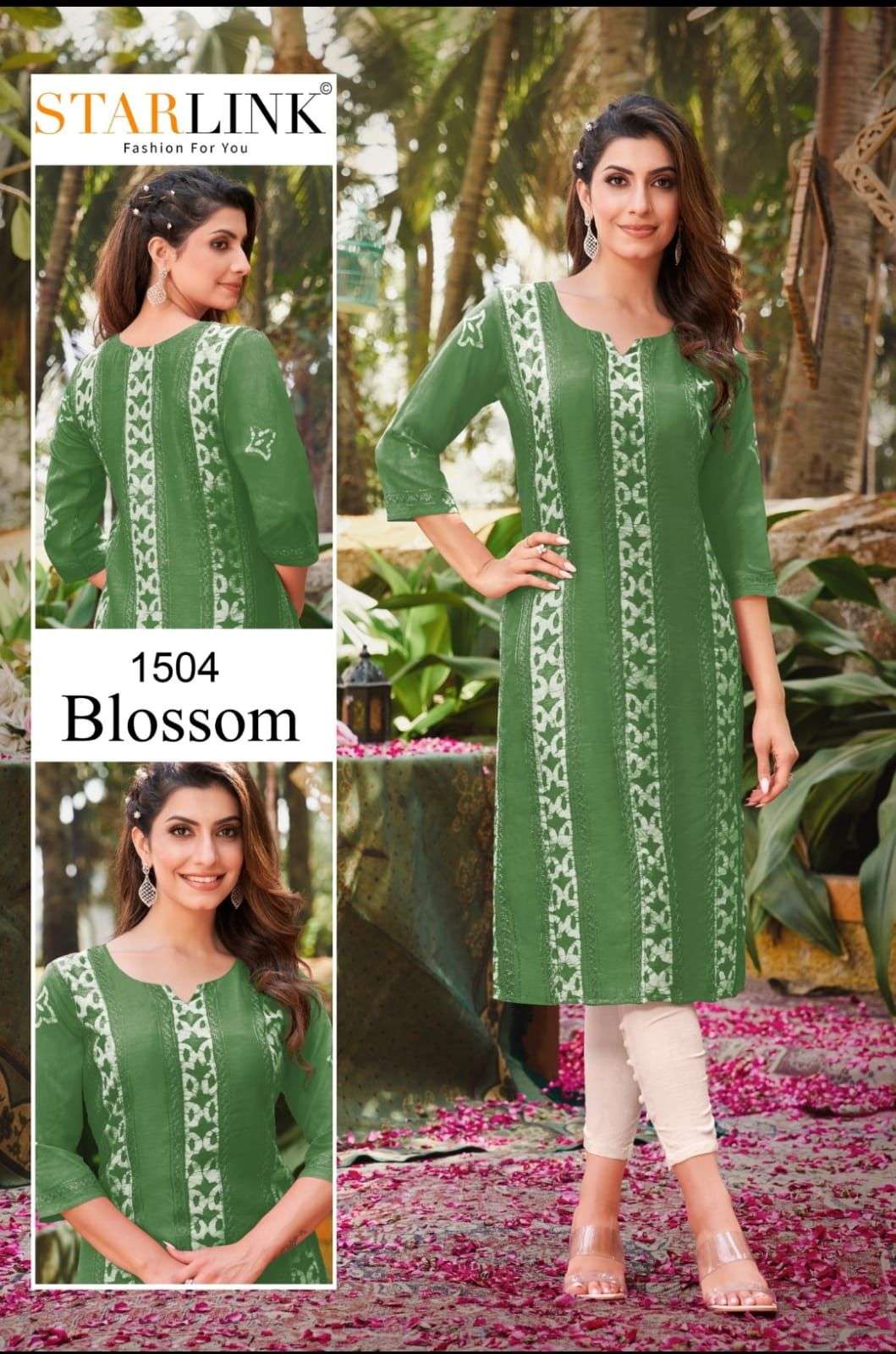 BLOSSOM BY STARLINK 1501 TO 1512 SERIES DESIGNER STYLISH FANCY COLORFUL BEAUTIFUL PARTY WEAR & ETHNIC WEAR COLLECTION CHANDERI EMBROIDERED KURTIS AT WHOLESALE PRICE