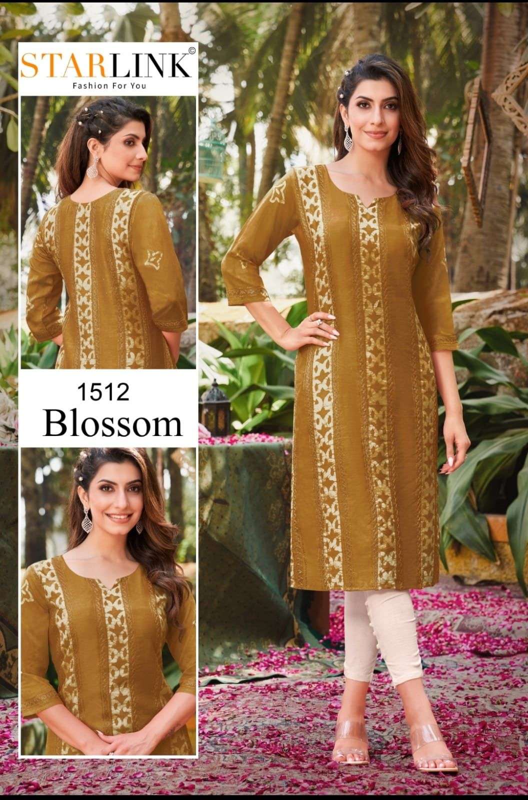 BLOSSOM BY STARLINK 1501 TO 1512 SERIES DESIGNER STYLISH FANCY COLORFUL BEAUTIFUL PARTY WEAR & ETHNIC WEAR COLLECTION CHANDERI EMBROIDERED KURTIS AT WHOLESALE PRICE
