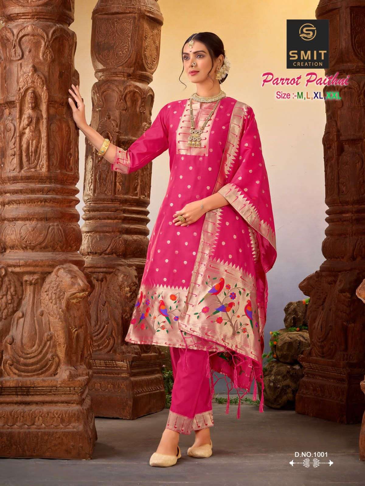 Parrot Paithni By Smit Creation 1001 To 1006 Series Beautiful Stylish Suits Fancy Colorful Casual Wear & Ethnic Wear & Ready To Wear Pure Tapeta Silk Printed Dresses At Wholesale Price