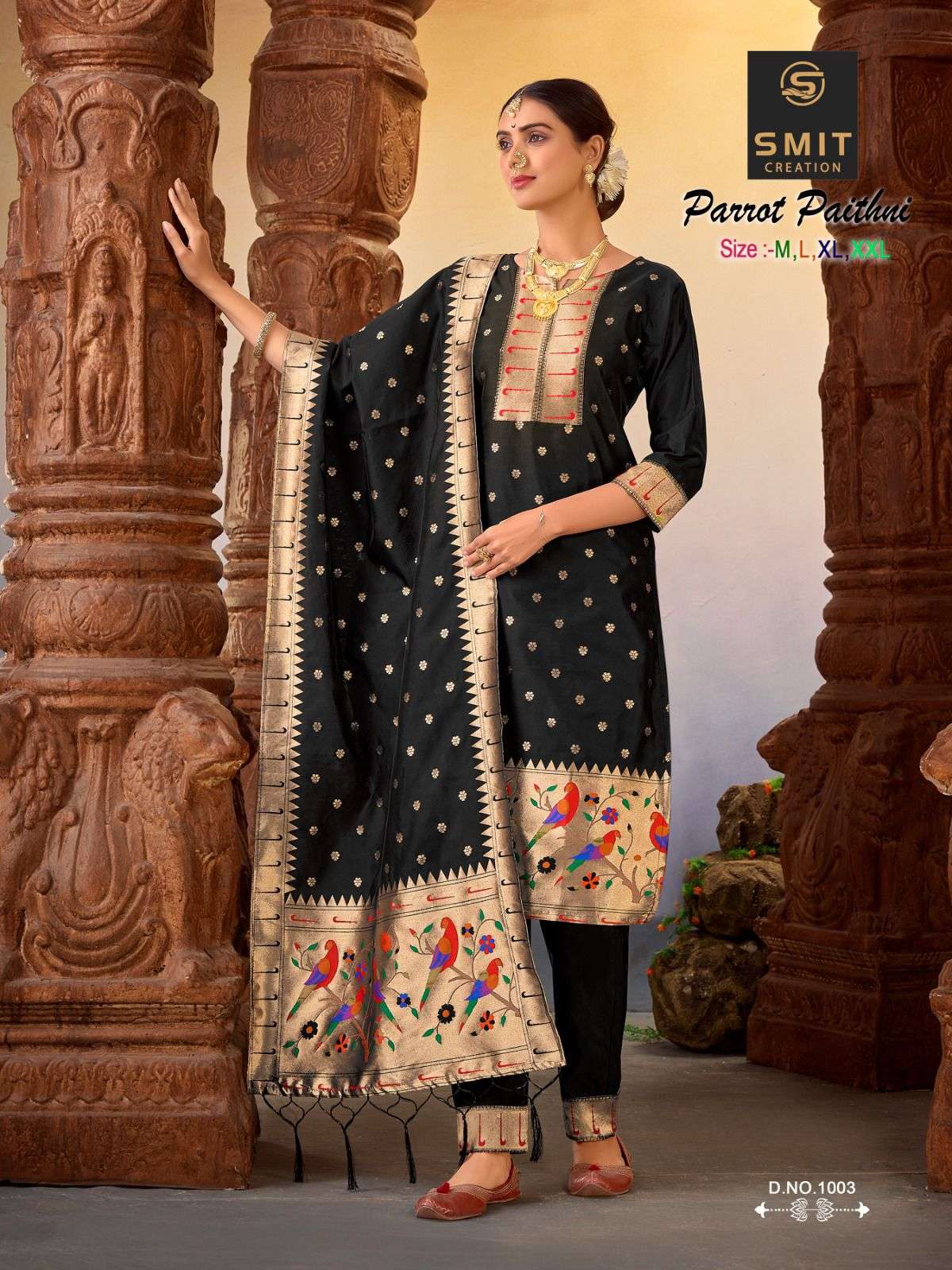 Parrot Paithni By Smit Creation 1001 To 1006 Series Beautiful Stylish Suits Fancy Colorful Casual Wear & Ethnic Wear & Ready To Wear Pure Tapeta Silk Printed Dresses At Wholesale Price