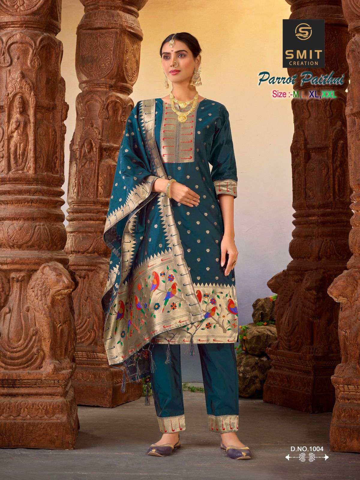 Parrot Paithni By Smit Creation 1001 To 1006 Series Beautiful Stylish Suits Fancy Colorful Casual Wear & Ethnic Wear & Ready To Wear Pure Tapeta Silk Printed Dresses At Wholesale Price