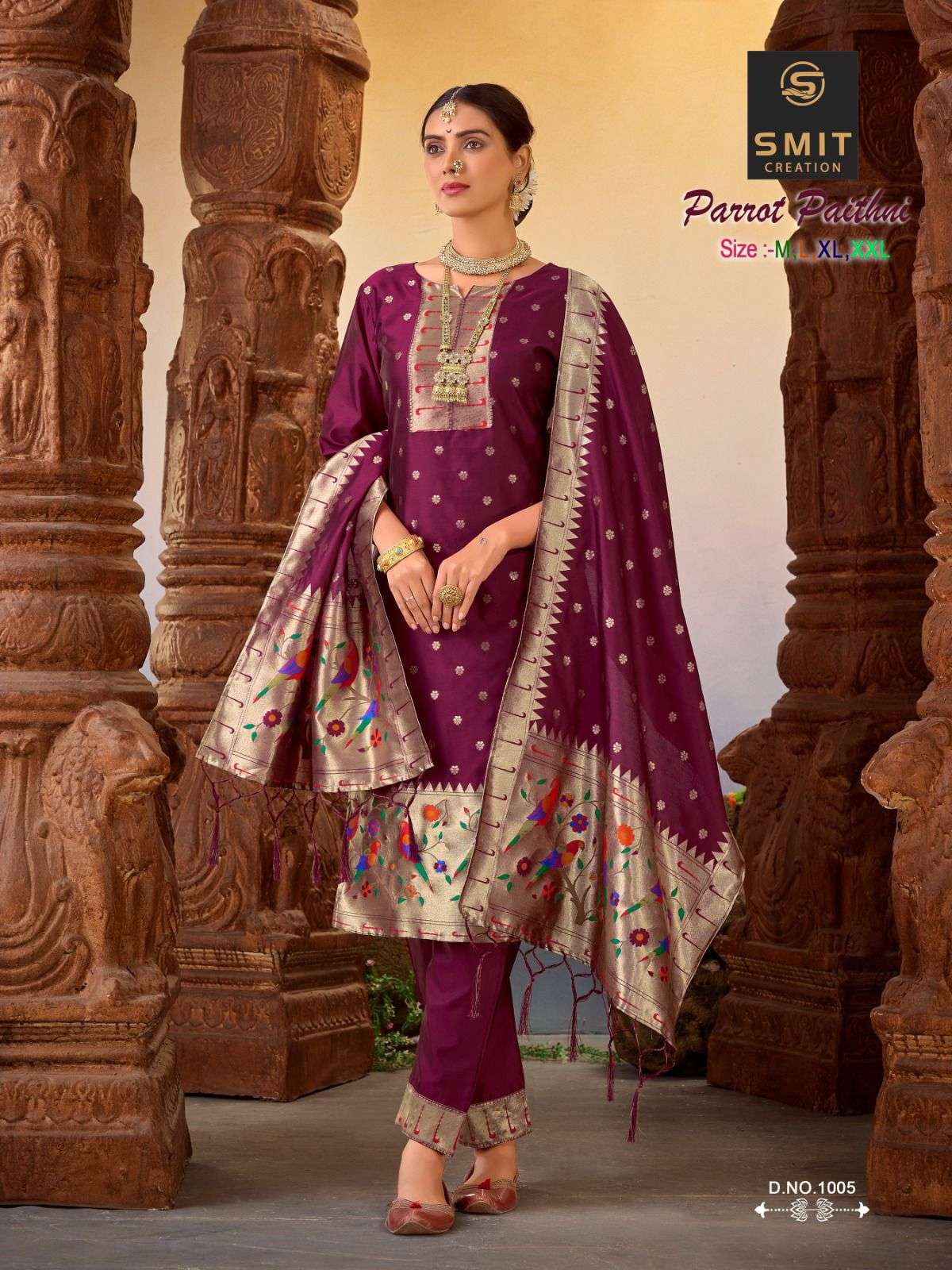 Parrot Paithni By Smit Creation 1001 To 1006 Series Beautiful Stylish Suits Fancy Colorful Casual Wear & Ethnic Wear & Ready To Wear Pure Tapeta Silk Printed Dresses At Wholesale Price