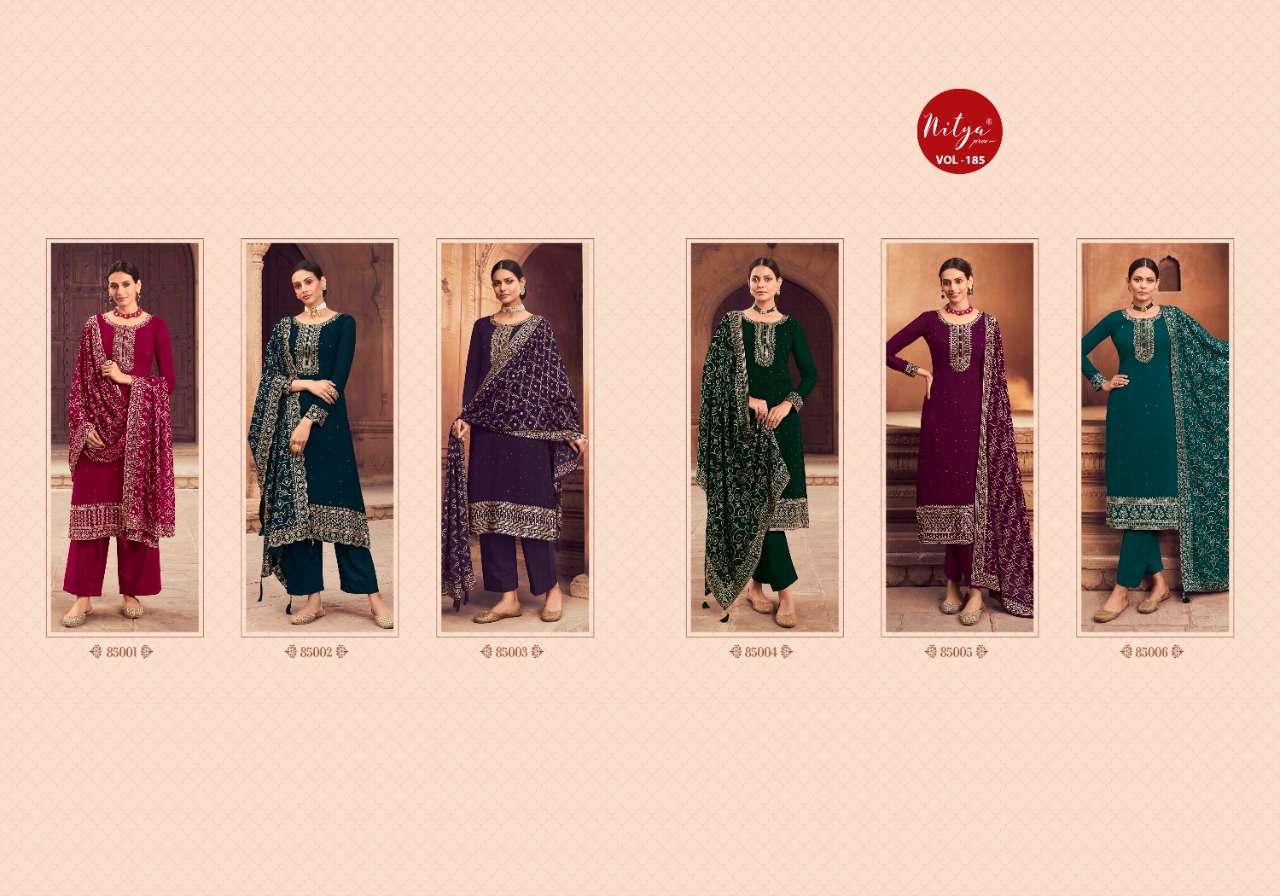 Nitya Vol-185 By Lt Fabrics 85001 To 85006 Series Designer Festive Suits Beautiful Fancy Colorful Stylish Party Wear & Ethnic Wear Georgette Embrodiered Dresses At Wholesale Price