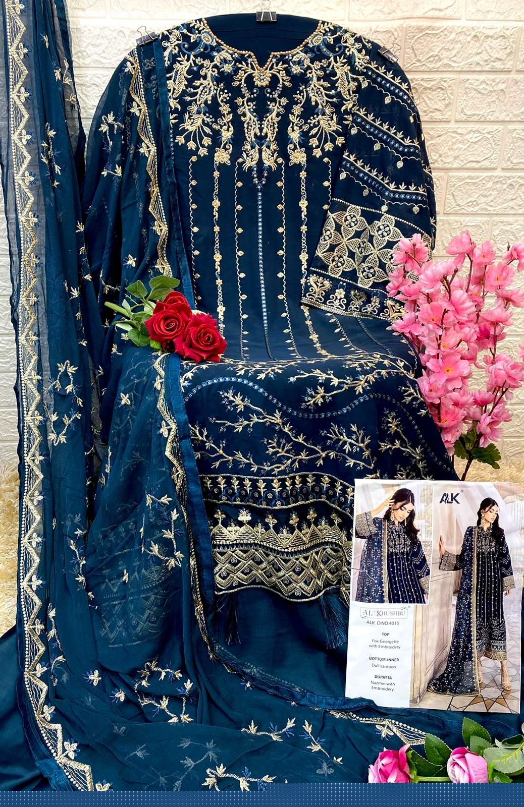 Al Khushbu Hit Design 4015 By Al Khushbu Beautiful Pakistani Suits Colorful Stylish Fancy Casual Wear & Ethnic Wear Faux Georgette Embroidered Dresses At Wholesale Price