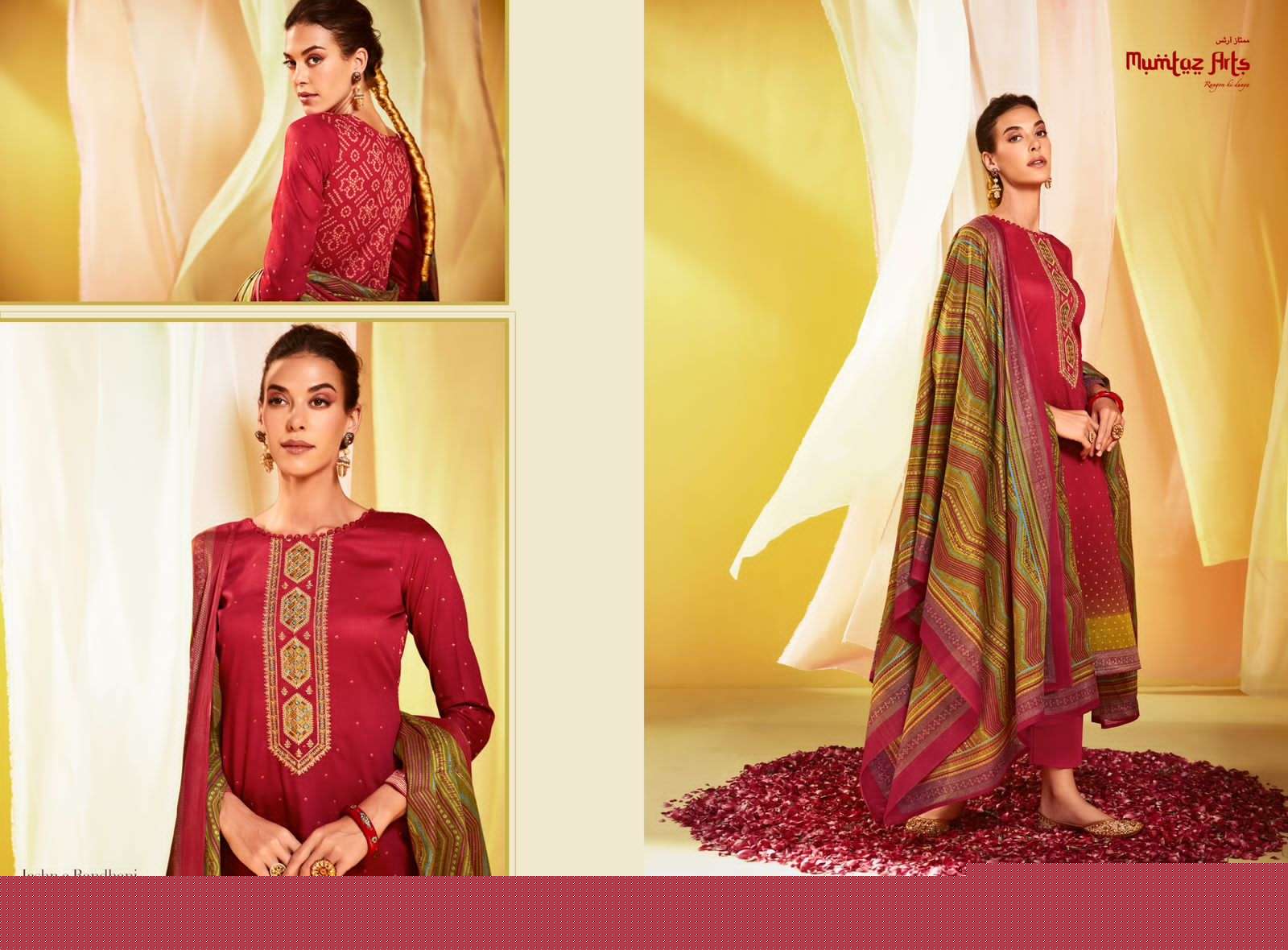 Jashn-E-Bandhani Vol-3 By Mumtaz Arts 7001 To 7008 Series Beautiful Stylish Festive Suits Fancy Colorful Casual Wear & Ethnic Wear & Ready To Wear Pure Jam Satin Embroidery Dresses At Wholesale Price