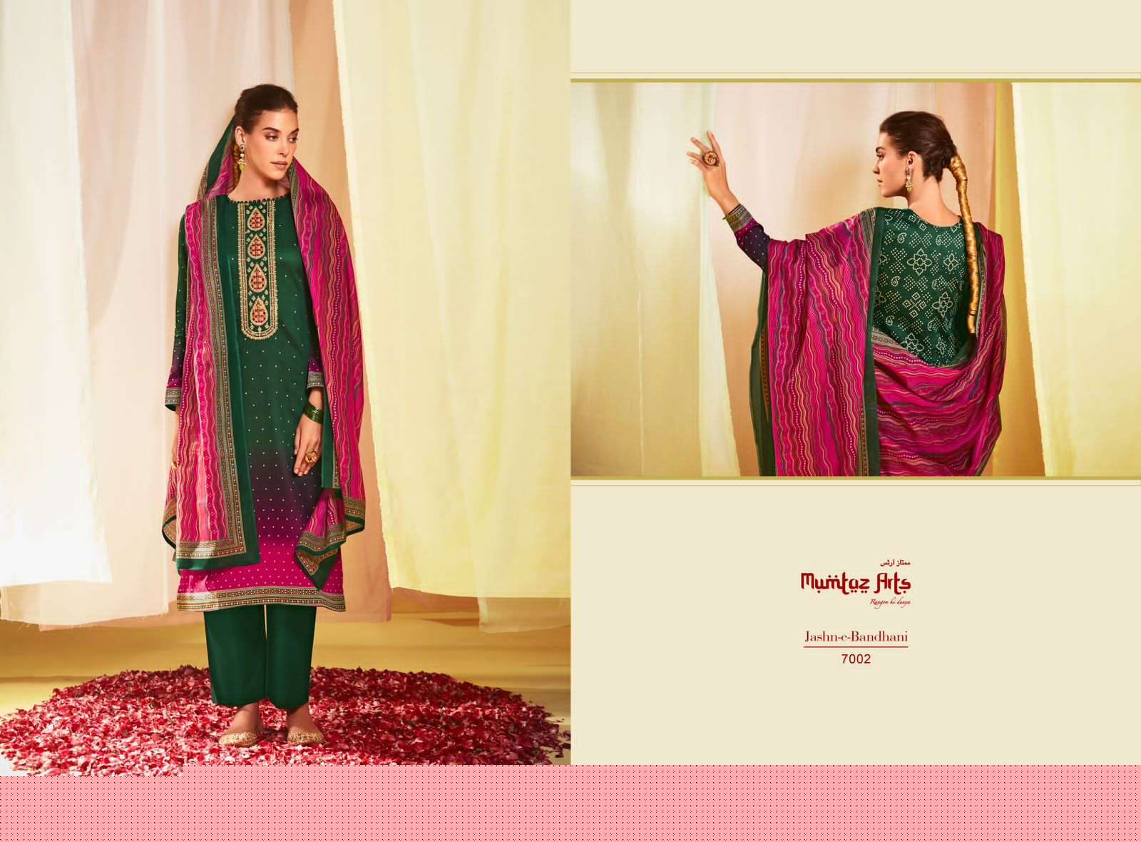 Jashn-E-Bandhani Vol-3 By Mumtaz Arts 7001 To 7008 Series Beautiful Stylish Festive Suits Fancy Colorful Casual Wear & Ethnic Wear & Ready To Wear Pure Jam Satin Embroidery Dresses At Wholesale Price