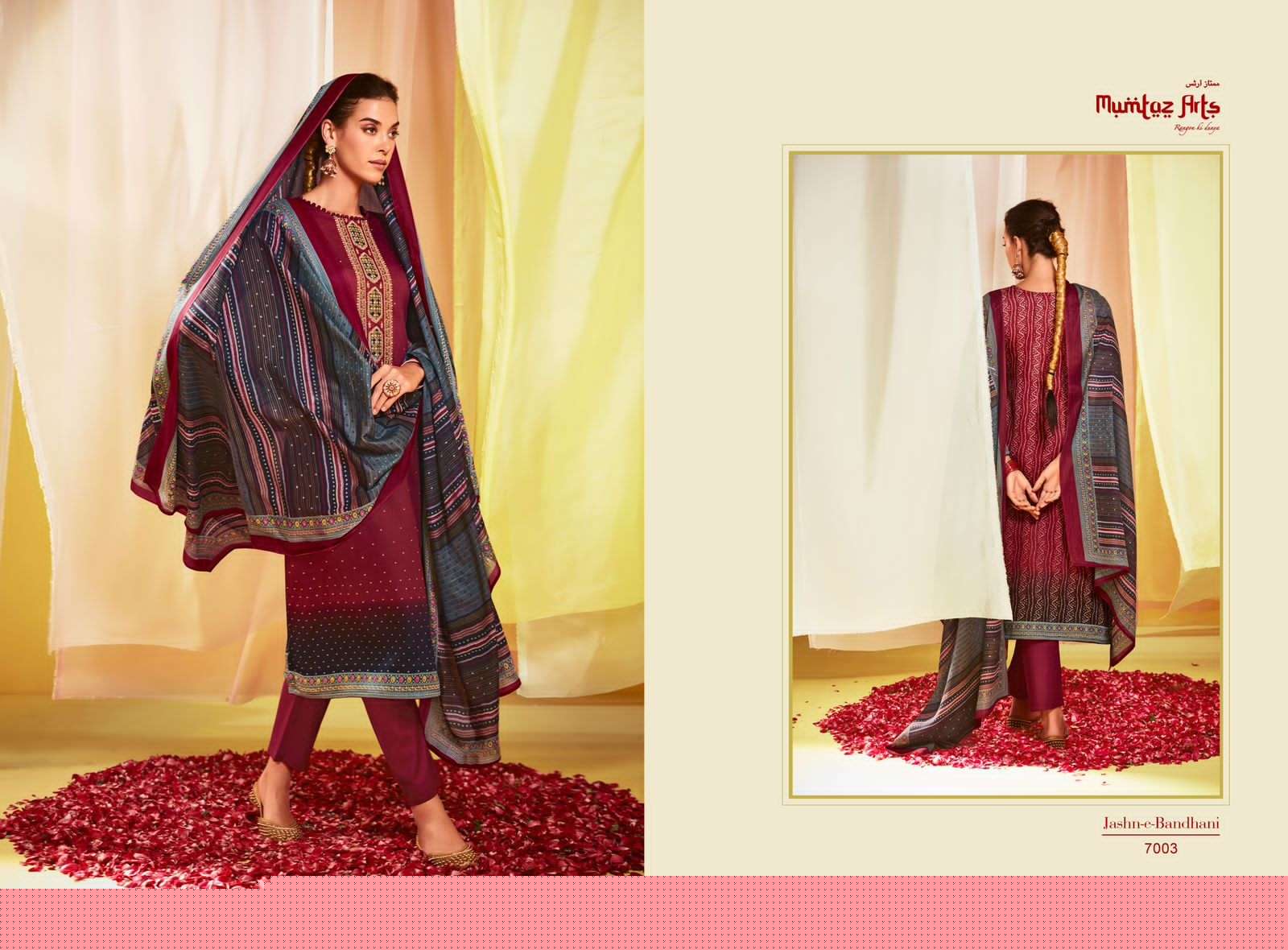 Jashn-E-Bandhani Vol-3 By Mumtaz Arts 7001 To 7008 Series Beautiful Stylish Festive Suits Fancy Colorful Casual Wear & Ethnic Wear & Ready To Wear Pure Jam Satin Embroidery Dresses At Wholesale Price