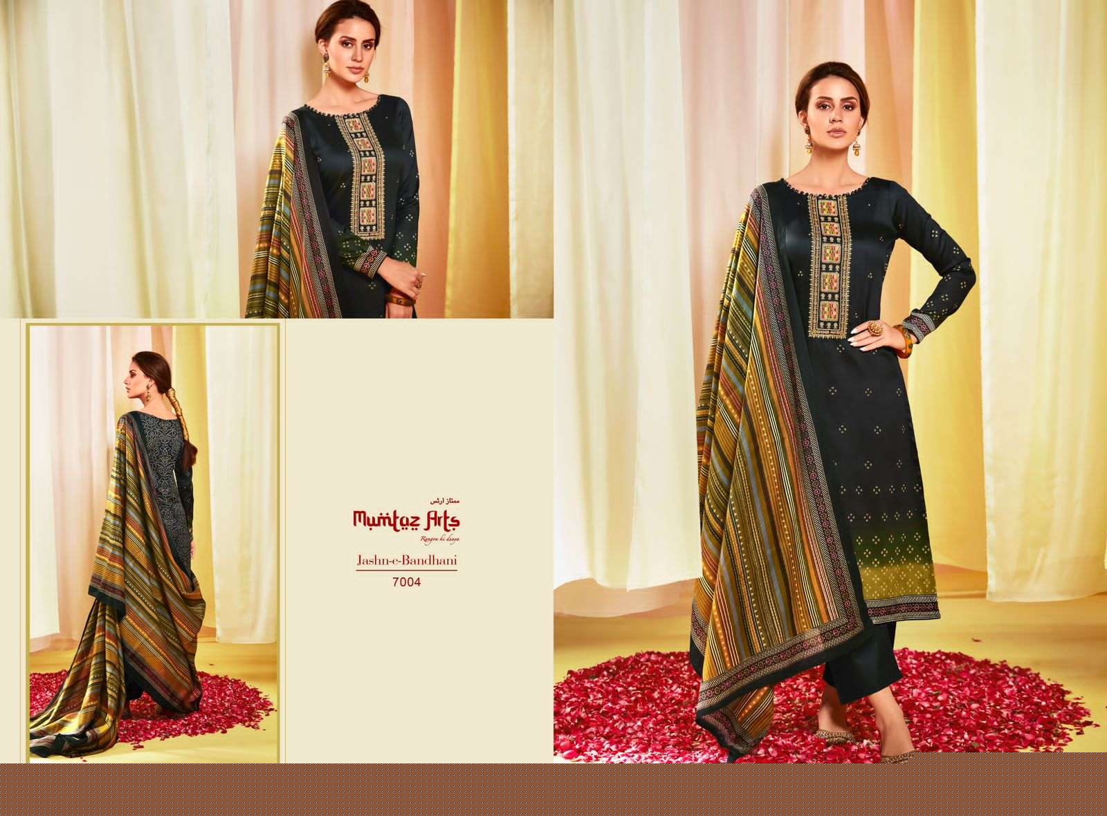 Jashn-E-Bandhani Vol-3 By Mumtaz Arts 7001 To 7008 Series Beautiful Stylish Festive Suits Fancy Colorful Casual Wear & Ethnic Wear & Ready To Wear Pure Jam Satin Embroidery Dresses At Wholesale Price