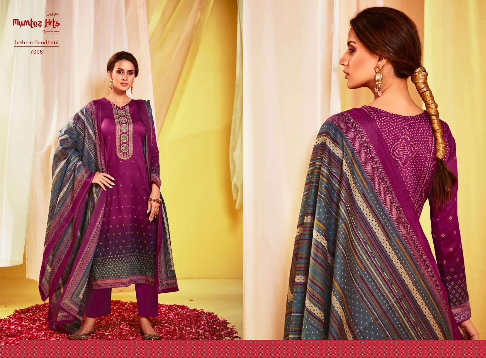 Jashn-E-Bandhani Vol-3 By Mumtaz Arts 7001 To 7008 Series Beautiful Stylish Festive Suits Fancy Colorful Casual Wear & Ethnic Wear & Ready To Wear Pure Jam Satin Embroidery Dresses At Wholesale Price