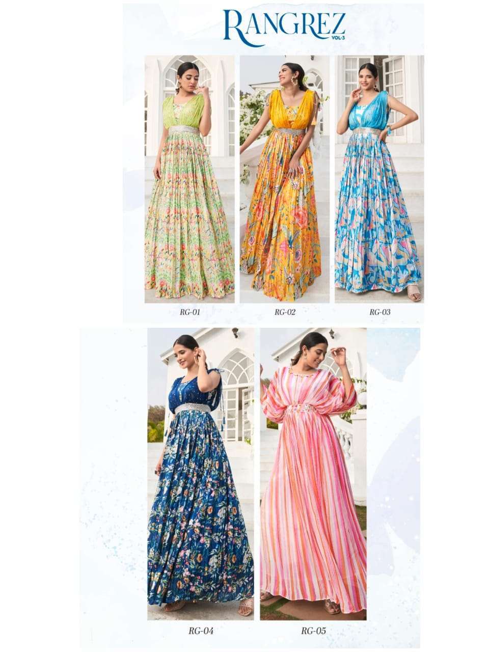 Rangrez Vol-3 By 1 Love 01 To 05 Series Beautiful Stylish Fancy Colorful Casual Wear & Ethnic Wear Chinnon Gowns At Wholesale Price
