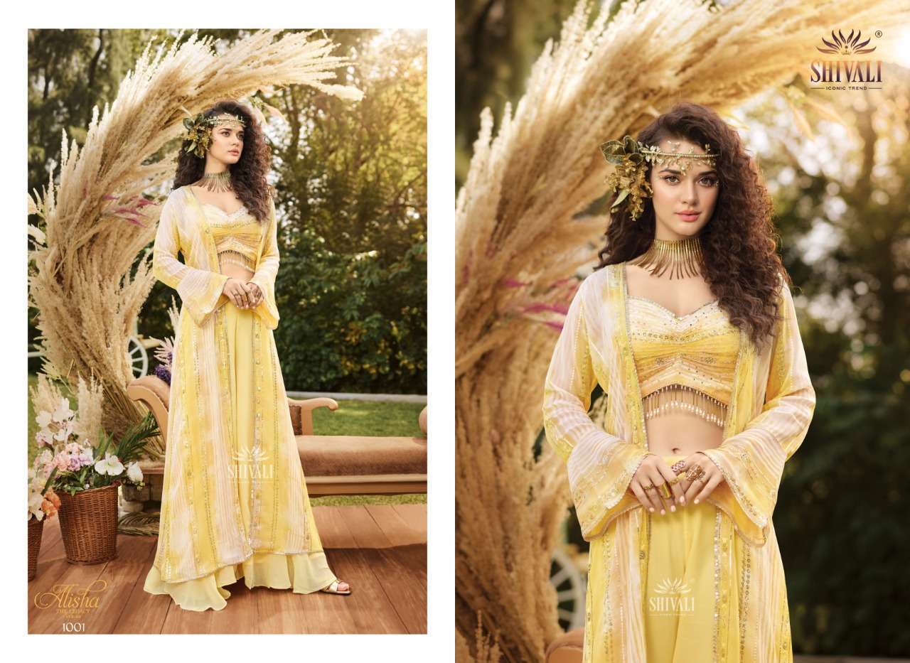 ALISHA THE LEGACY VOL-4 BY SHIVALI 1001 TO 1006 SERIES BEAUTIFUL STYLISH FANCY COLORFUL CASUAL WEAR & ETHNIC WEAR FANCY TOPS WITH BOTTOM AT WHOLESALE PRICE
