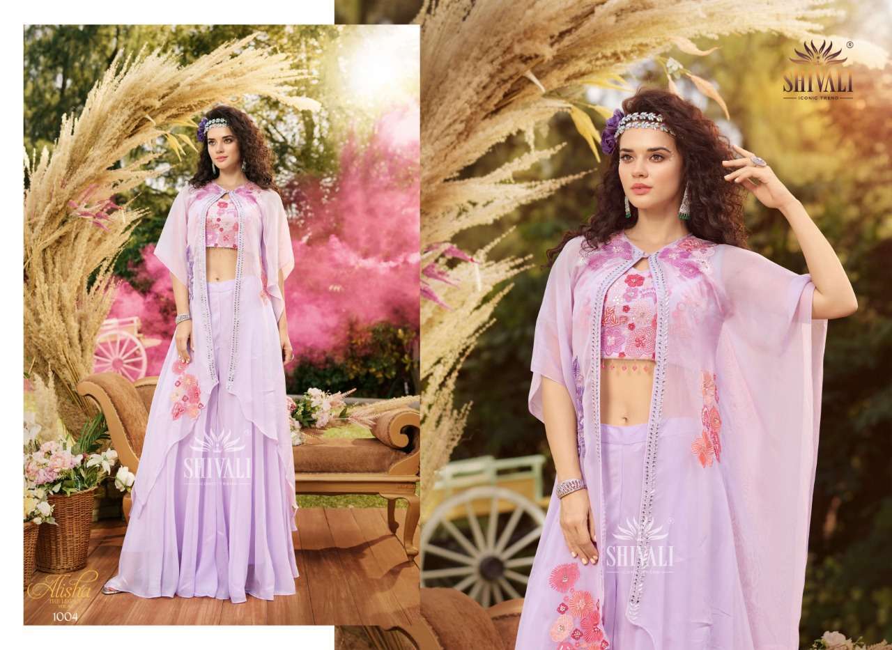 ALISHA THE LEGACY VOL-4 BY SHIVALI 1001 TO 1006 SERIES BEAUTIFUL STYLISH FANCY COLORFUL CASUAL WEAR & ETHNIC WEAR FANCY TOPS WITH BOTTOM AT WHOLESALE PRICE