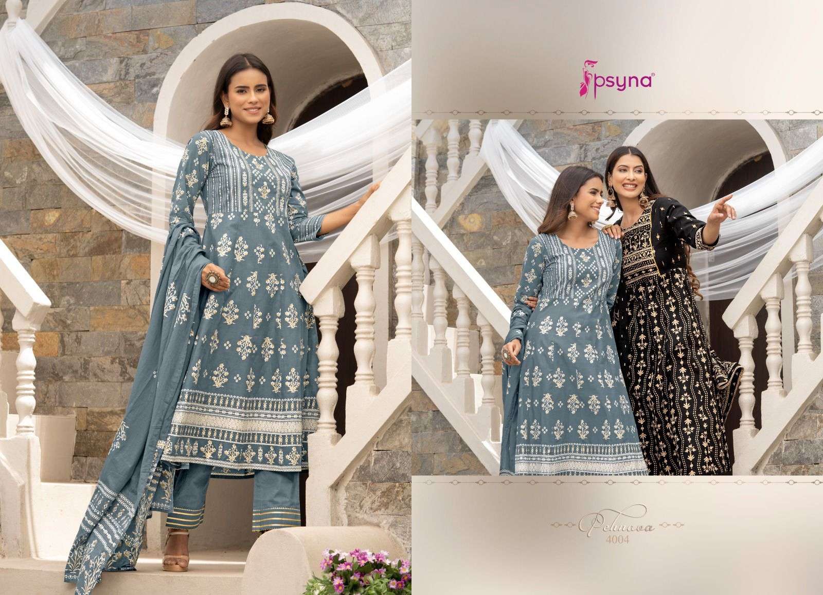 PEHNAVA NEW EDITION VOL-4 BY PSYNA 4001 TO 4006 SERIES BEAUTIFUL SUITS STYLISH FANCY COLORFUL CASUAL WEAR & ETHNIC WEAR CAMBRIC COTTON DRESSES AT WHOLESALE PRICE