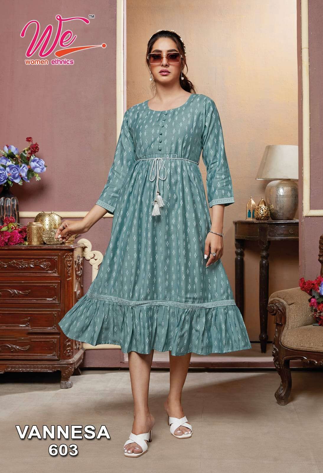 VANNESA BY WOMEN ETHNIC 601 TO 606 SERIES DESIGNER STYLISH FANCY COLORFUL BEAUTIFUL PARTY WEAR & ETHNIC WEAR COLLECTION VISCOSE RAYON KURTIS AT WHOLESALE PRICE