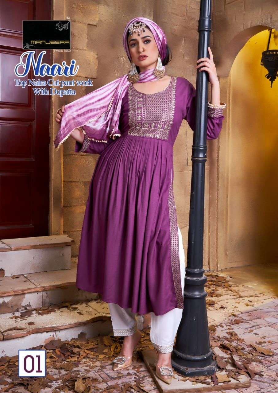 NAARI BY MANJEERA 01 TO 08 SERIES BEAUTIFUL SUITS COLORFUL STYLISH FANCY CASUAL WEAR & ETHNIC WEAR RAYON WITH WORK DRESSES AT WHOLESALE PRICE