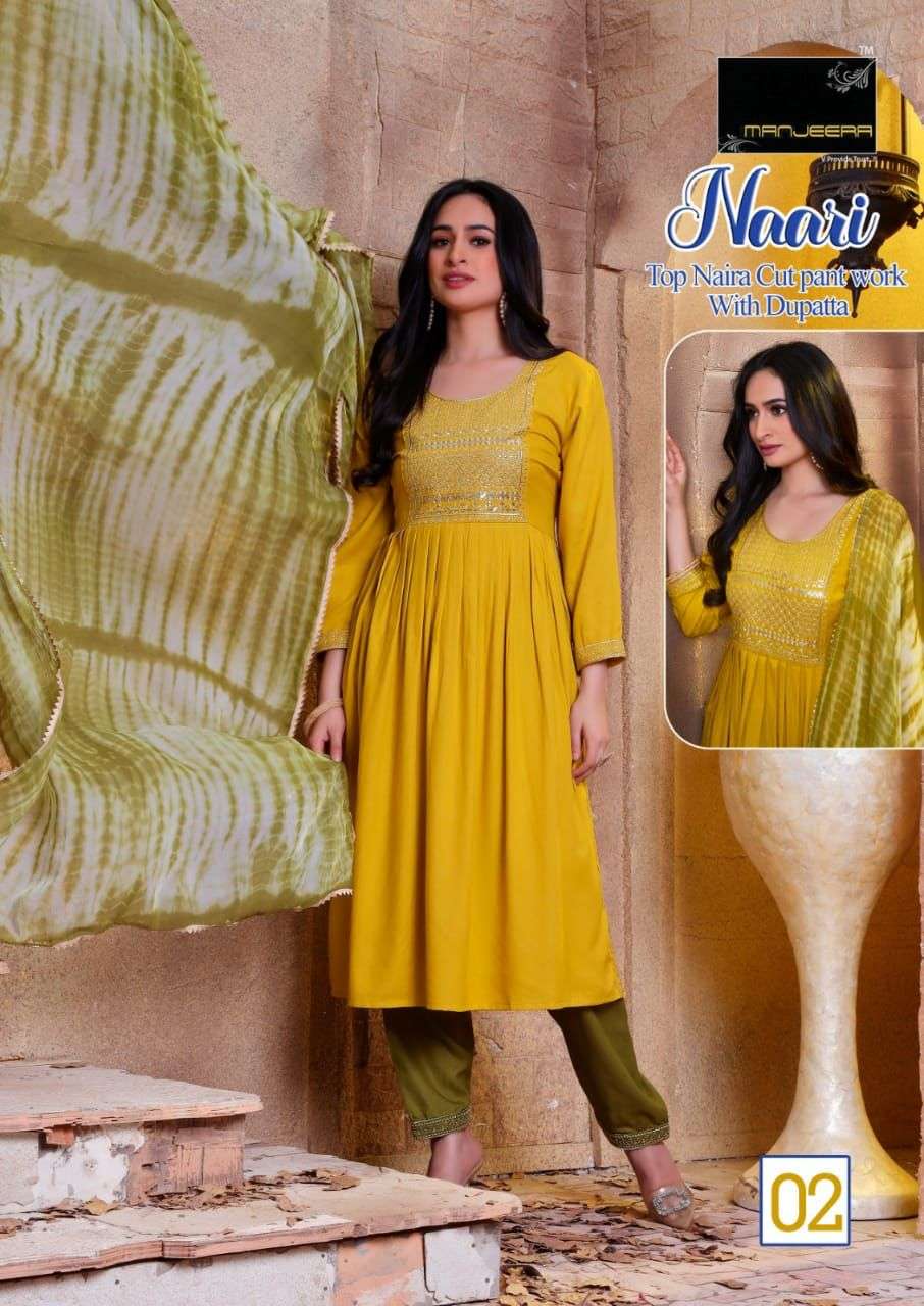 NAARI BY MANJEERA 01 TO 08 SERIES BEAUTIFUL SUITS COLORFUL STYLISH FANCY CASUAL WEAR & ETHNIC WEAR RAYON WITH WORK DRESSES AT WHOLESALE PRICE