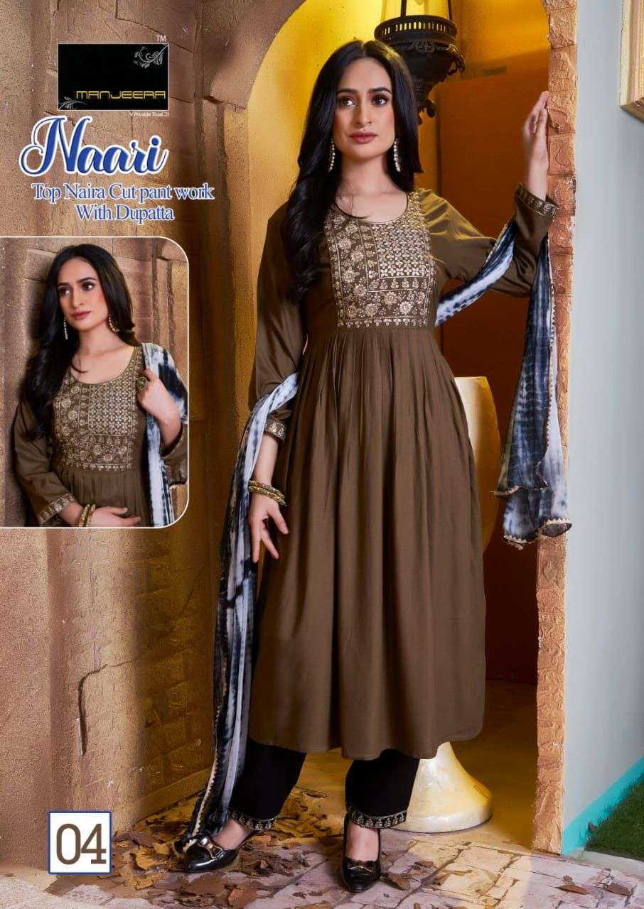 NAARI BY MANJEERA 01 TO 08 SERIES BEAUTIFUL SUITS COLORFUL STYLISH FANCY CASUAL WEAR & ETHNIC WEAR RAYON WITH WORK DRESSES AT WHOLESALE PRICE
