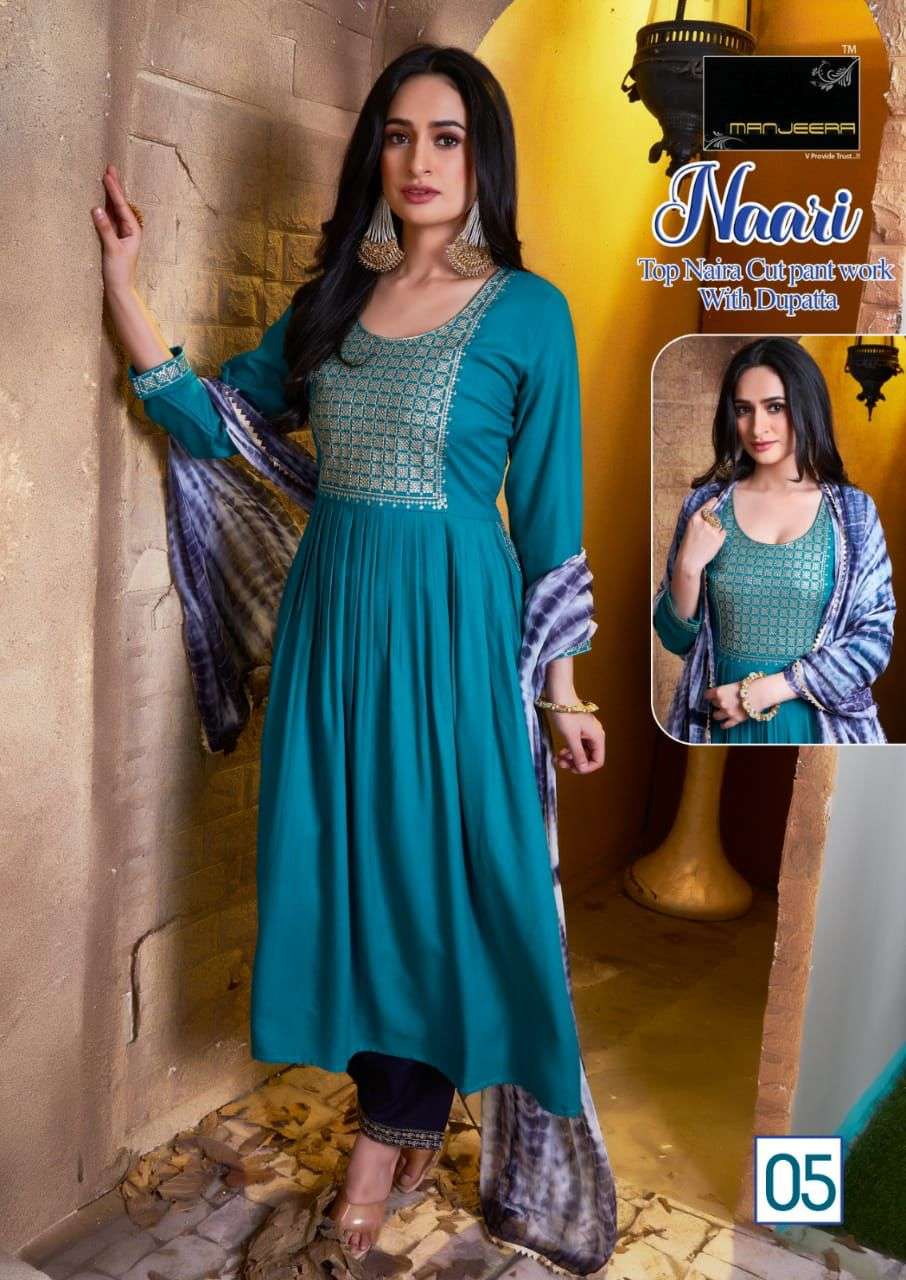 NAARI BY MANJEERA 01 TO 08 SERIES BEAUTIFUL SUITS COLORFUL STYLISH FANCY CASUAL WEAR & ETHNIC WEAR RAYON WITH WORK DRESSES AT WHOLESALE PRICE