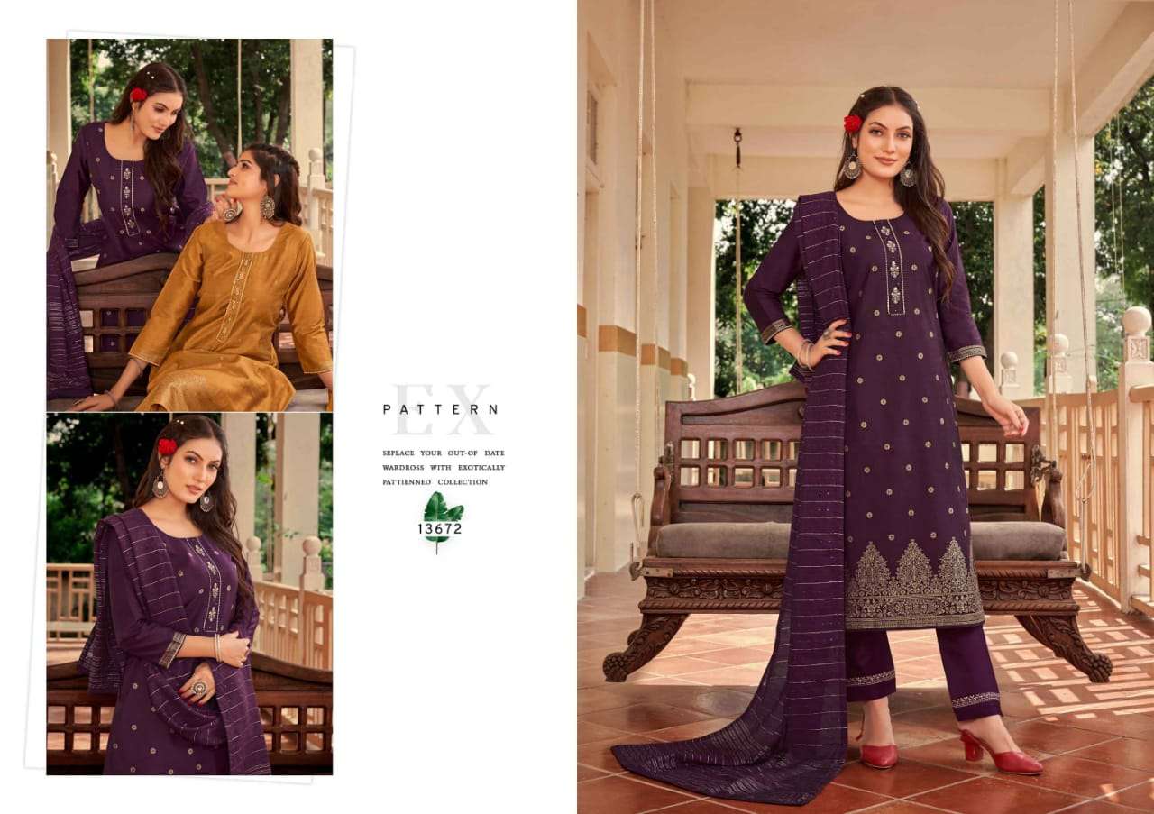 EMPIRE BY KALAROOP 13670 TO 13675 SERIES BEAUTIFUL SUITS COLORFUL STYLISH FANCY CASUAL WEAR & ETHNIC WEAR PURE JACQUARD WITH WORK DRESSES AT WHOLESALE PRICE